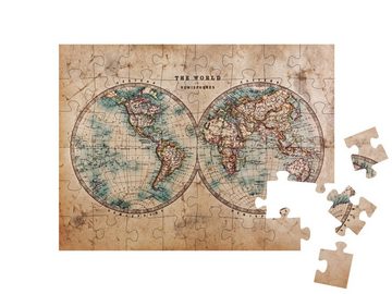 puzzleYOU Puzzle Handkolorierte Weltkarte, Mitte 19. Jahrhundert, 48 Puzzleteile, puzzleYOU-Kollektionen Historische Bilder