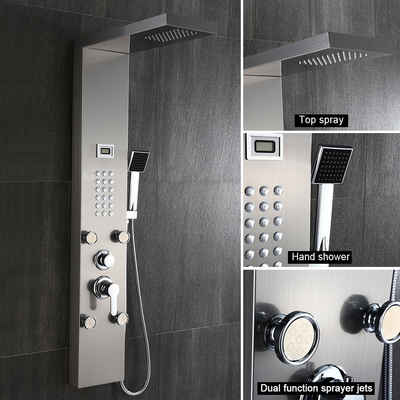 Auralum Duschsystem Duschpaneel Duschsäule LCD Display Regendusche Duscharmatur Duschset, mit Massagedüsen, Edelstahl