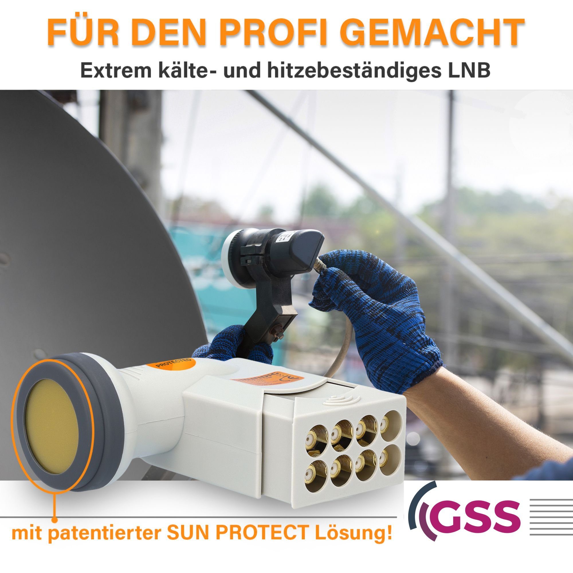 GSS Helios Octo LNB LTE & (UV Universal-Octo-LNB 16X + Wetterschutz, Aufdrehhilfe F-Stecker) Filter