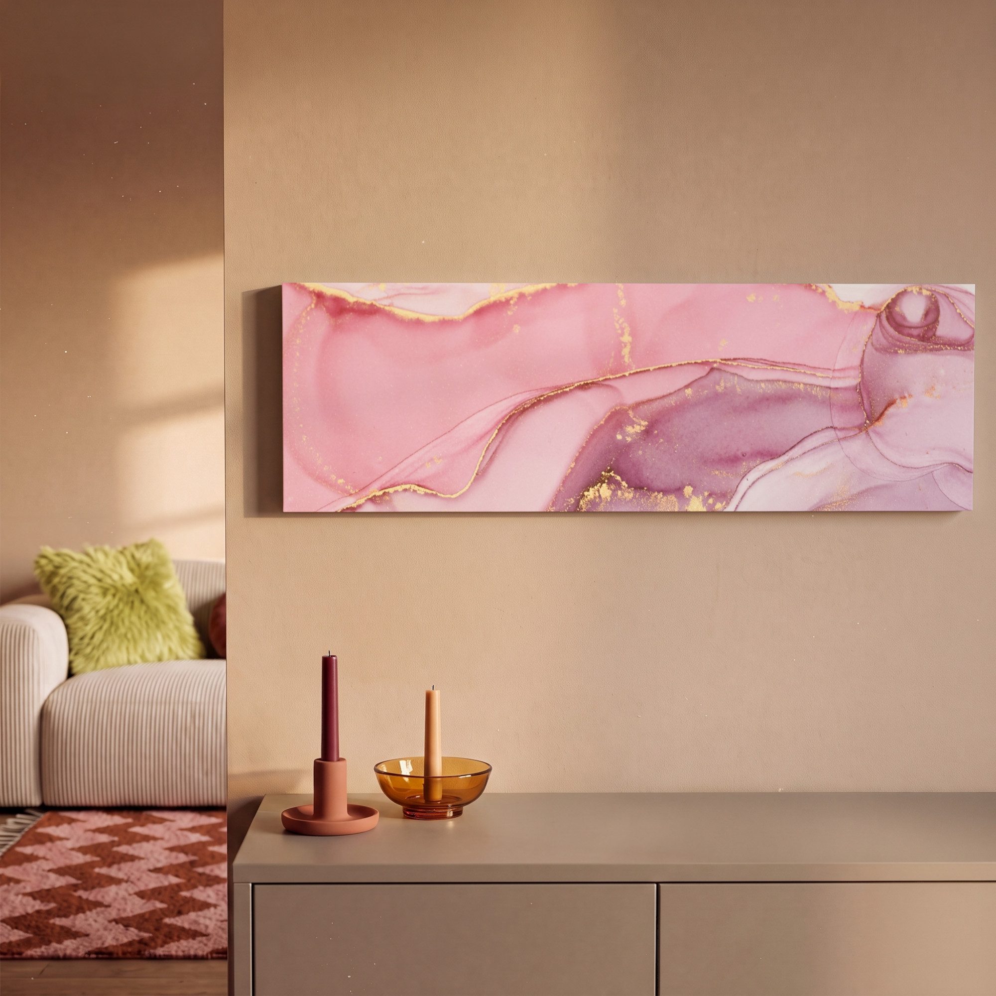 OneMillionCanvasses® Leinwandbild Panorama Gold - Marmor - Rosa, Fotodruck (1 St), Wandbild, Deko Schlafzimmer Wohnzimmer Flur 60x20 cm – Bild 2 von 5