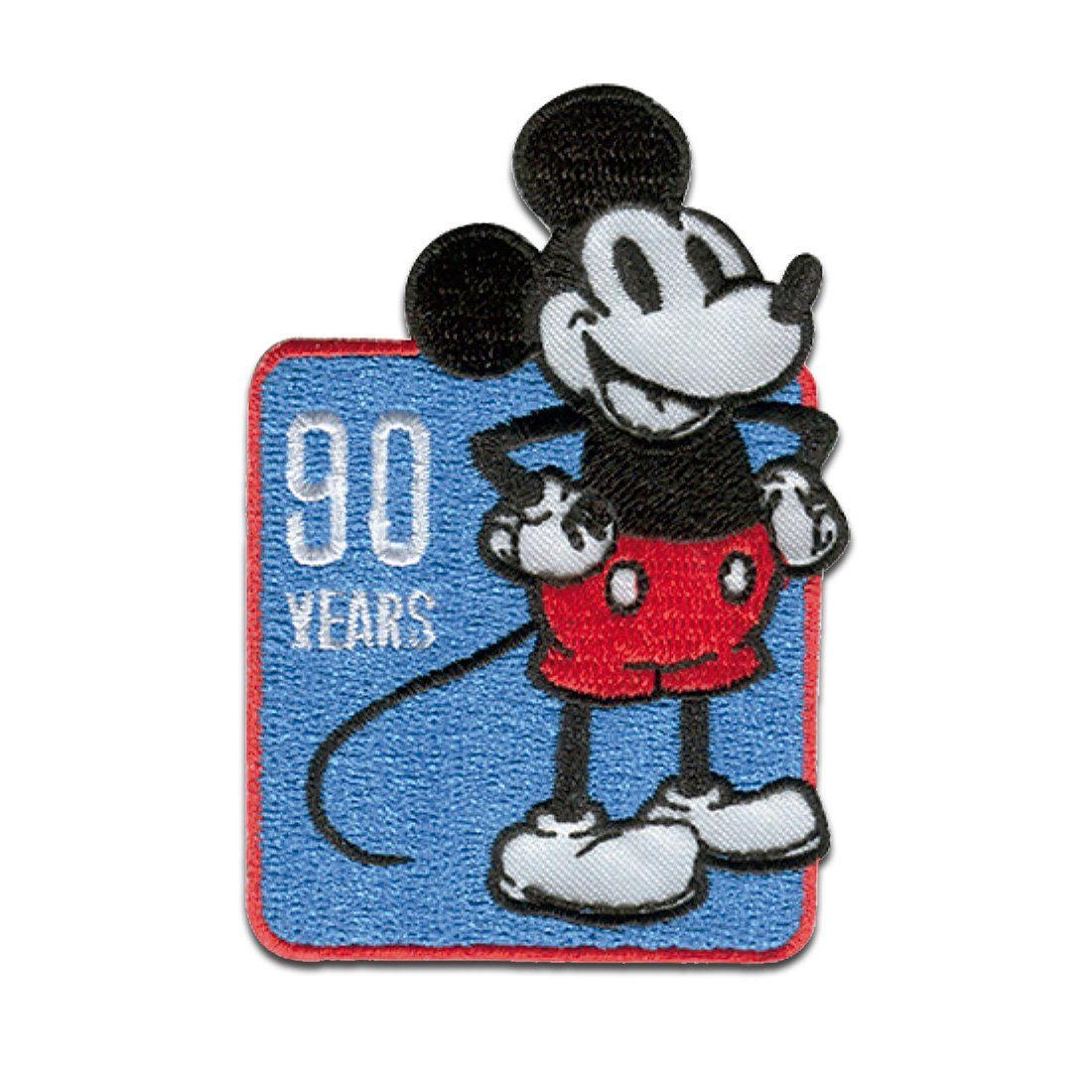 Disney Aufnäher Bügelbild, Aufbügler, Applikationen, Patches, Flicken, zum aufbügeln, Polyester, Mickey Mouse 90 Jahre - Größe: 5,0 x 7,5 cm