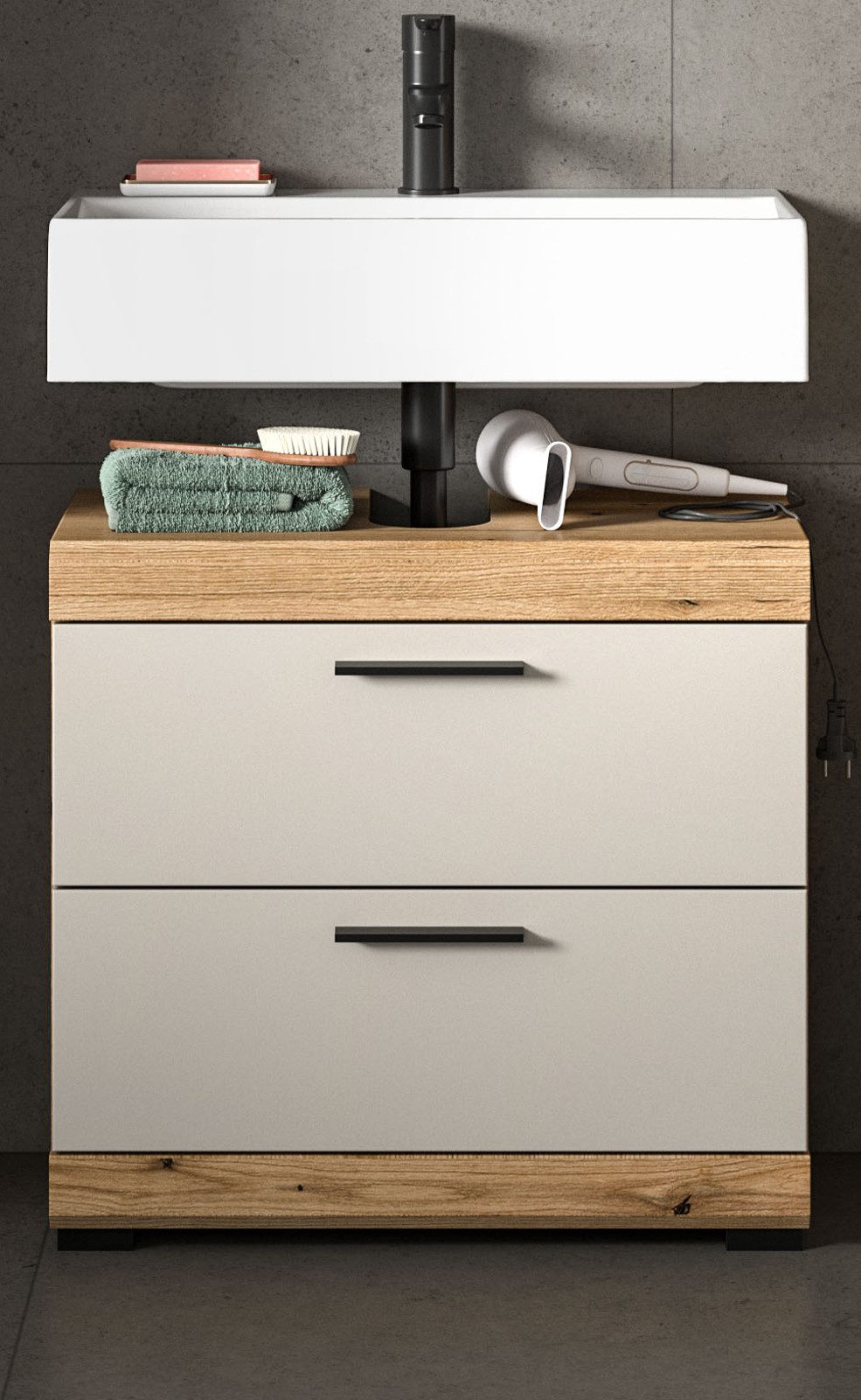 Inn.Furn Waschbeckenunterschrank Shawn (Badschrank in Eiche Dekor und Sand günstig online kaufen