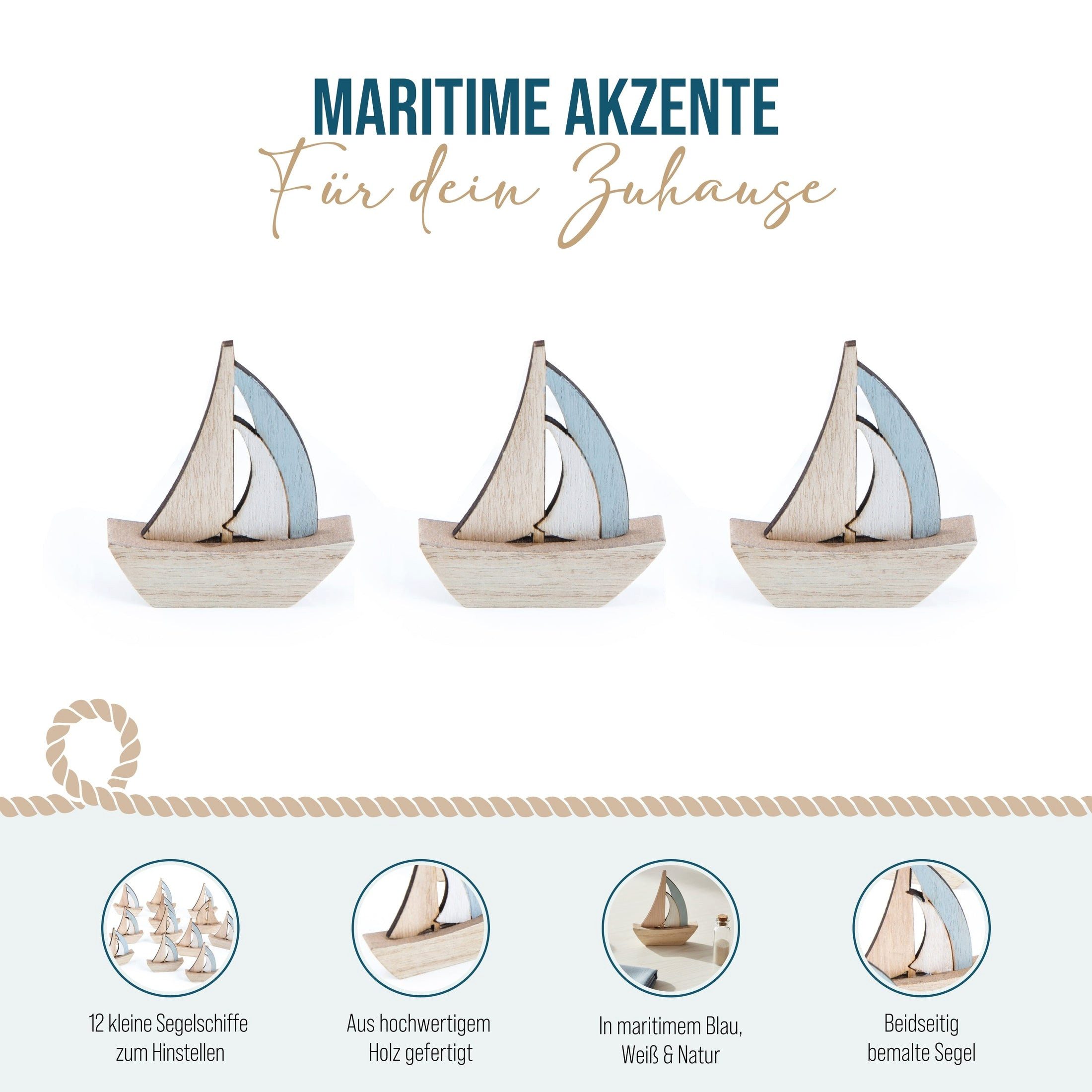 Logbuch-Verlag Dekofigur Kleine Segelboote aus Holz 8 cm blau natur 6 Stück