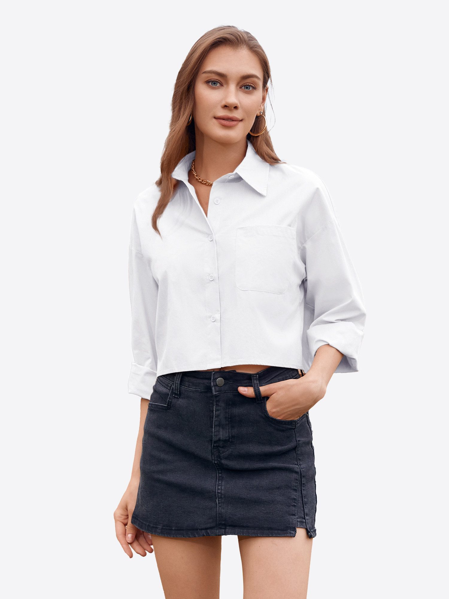 Blusenshirt Damen Cropped Shirt Casual Oberteil