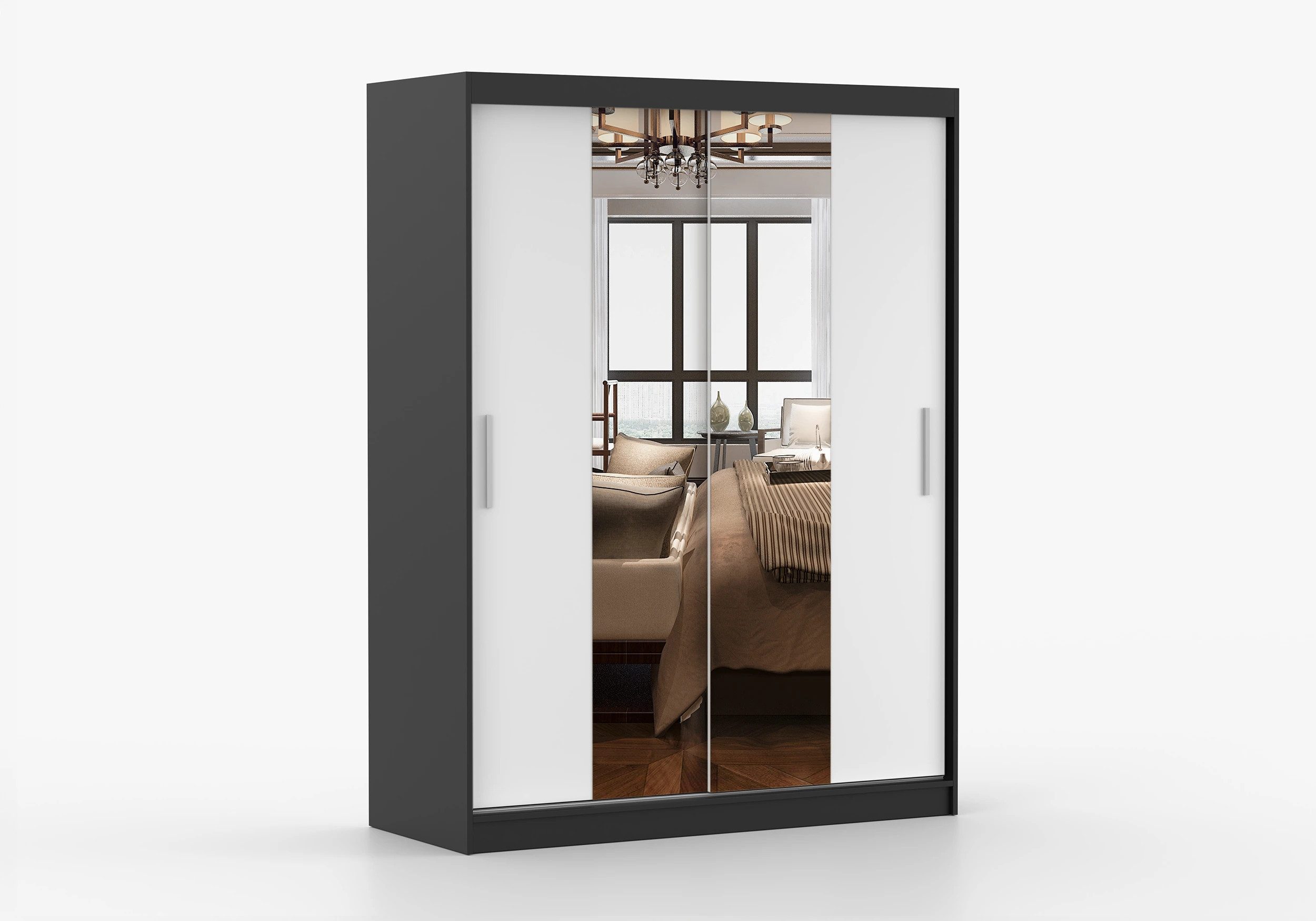 imoebel24 Schwebetürenschrank VISTA 01 150 cm - Schwarz / Weiss günstig online kaufen