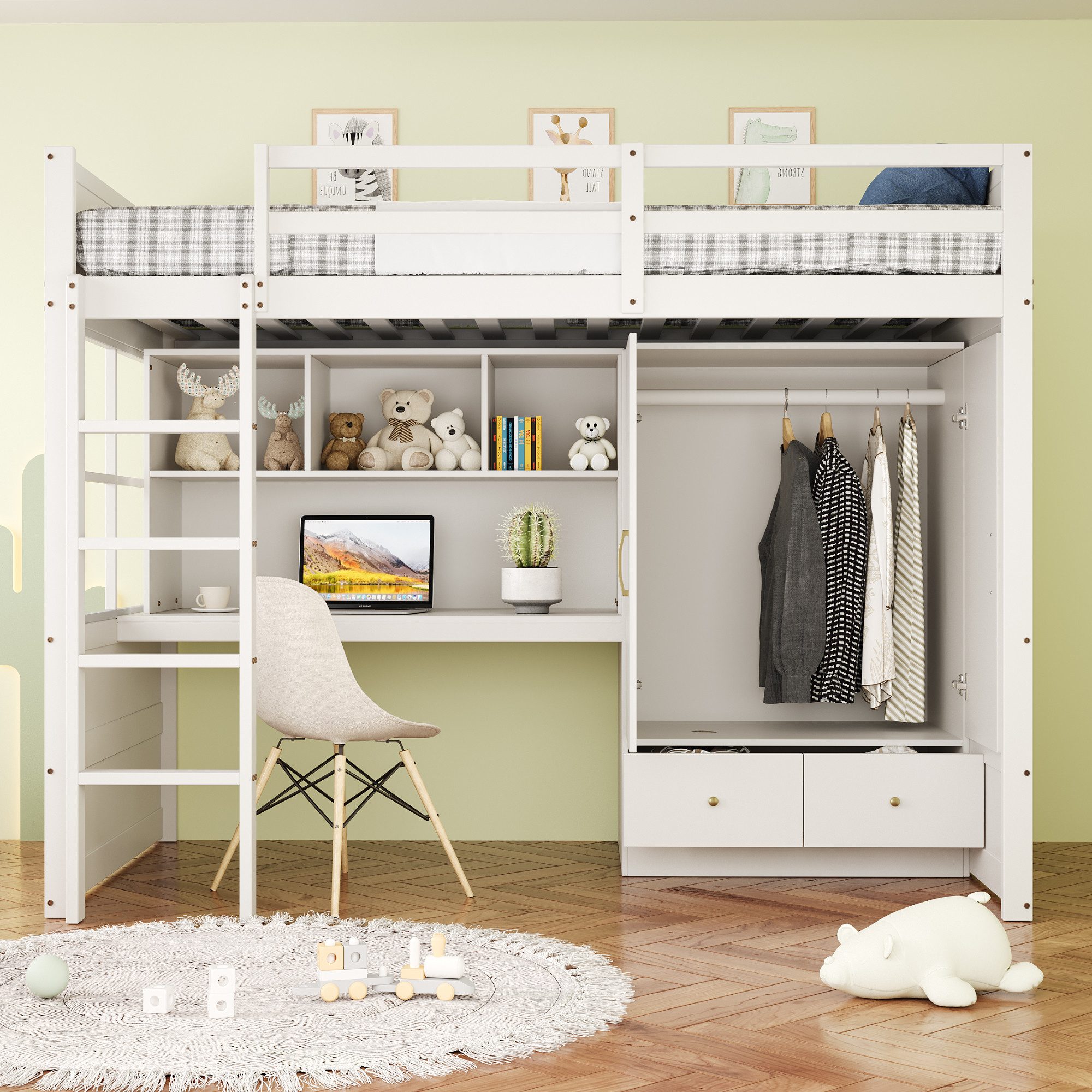 STILVORA Kinderbett 90x200 mit Kleiderschrank,Jugendbett Bettgestell mit Sc günstig online kaufen