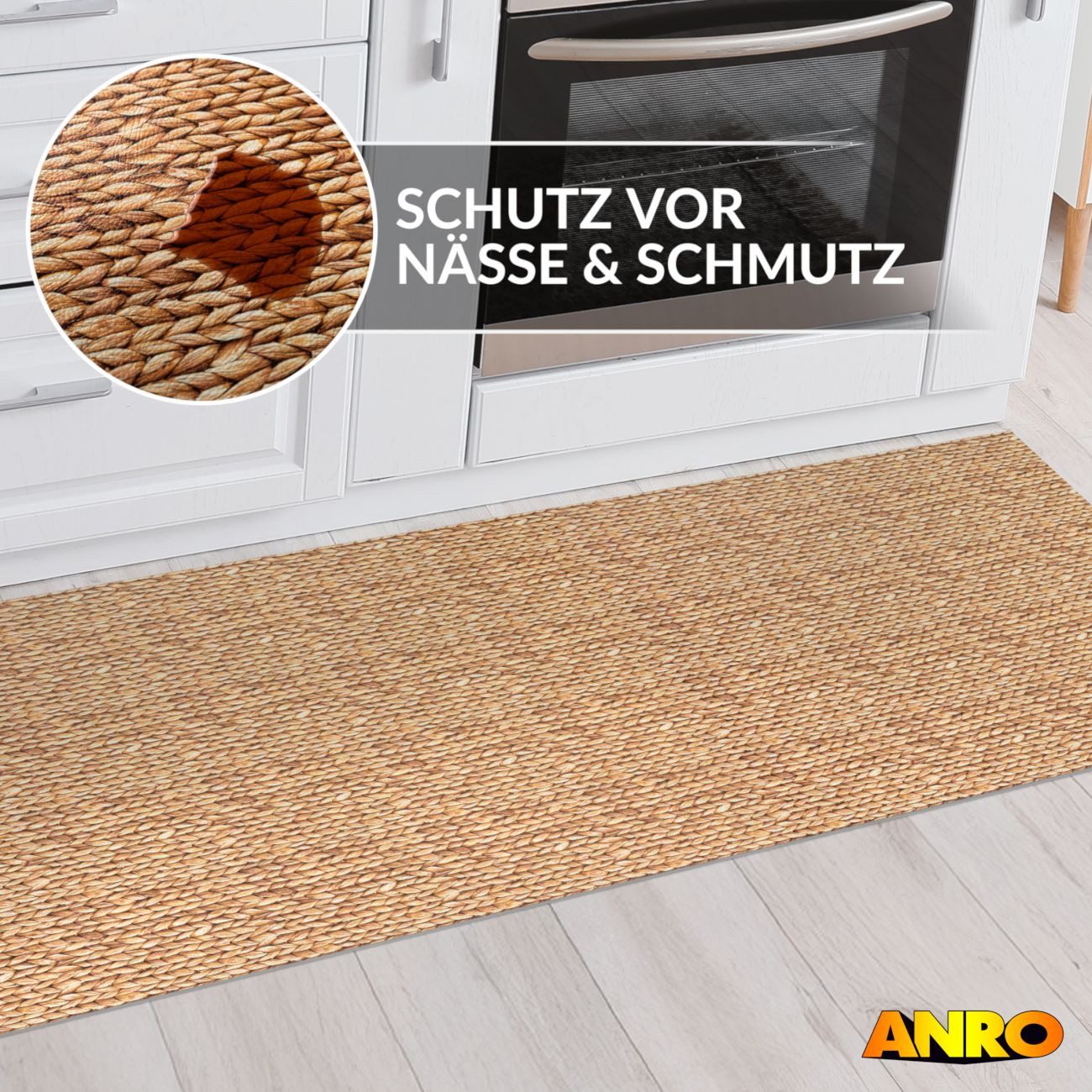 ANRO Küchenläufer abwaschbar Japan LADY Läufer pflegeleicht Küchenteppich, Rechteckig, Höhe: 3 mm, robust schmutzabweisend 67x100cm Rustikal Natur robust – Bild 5 von 5