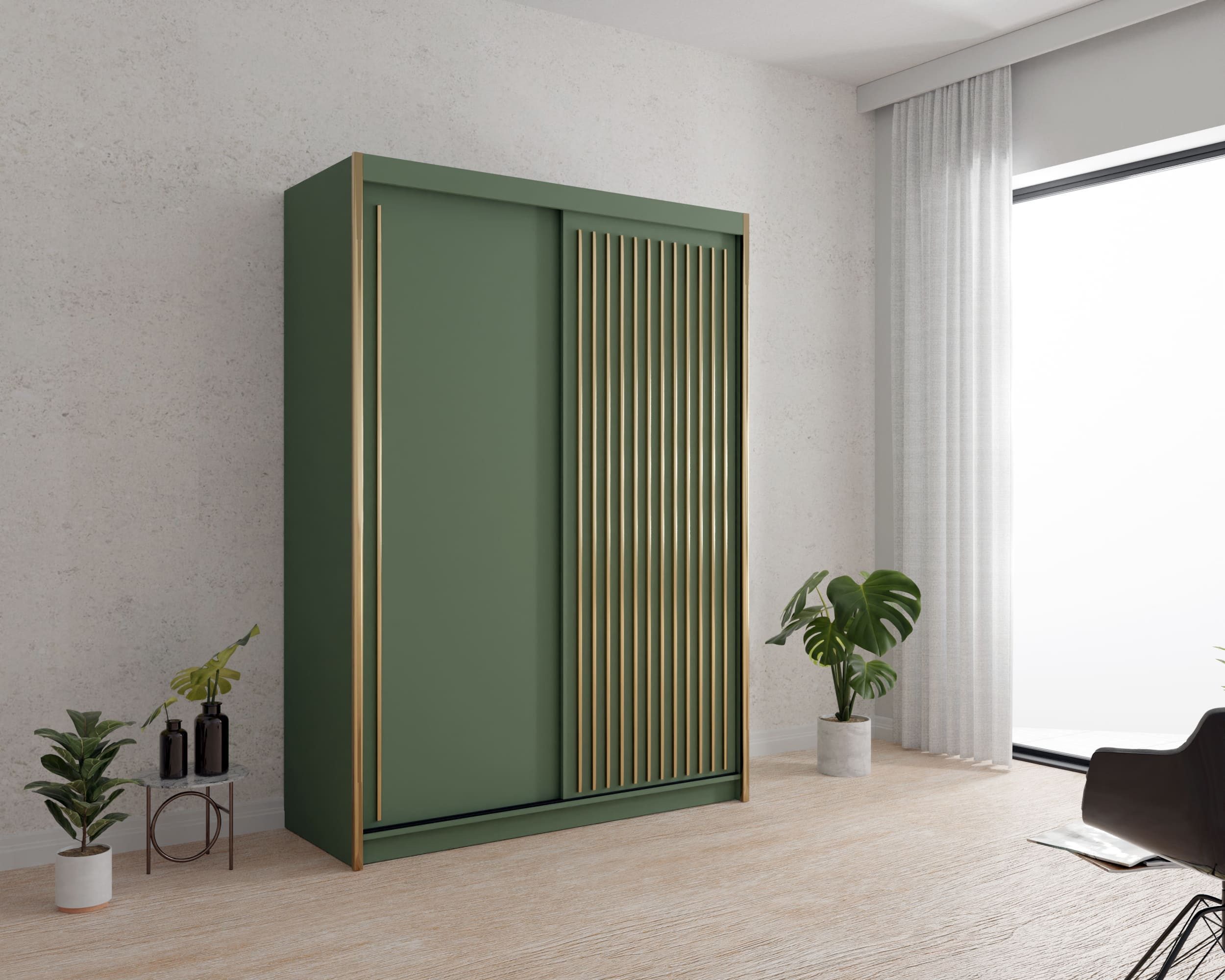 MOEBLO Kleiderschrank MESTO (mit Schiebetüren, Schrank mit eleganten Goldve günstig online kaufen