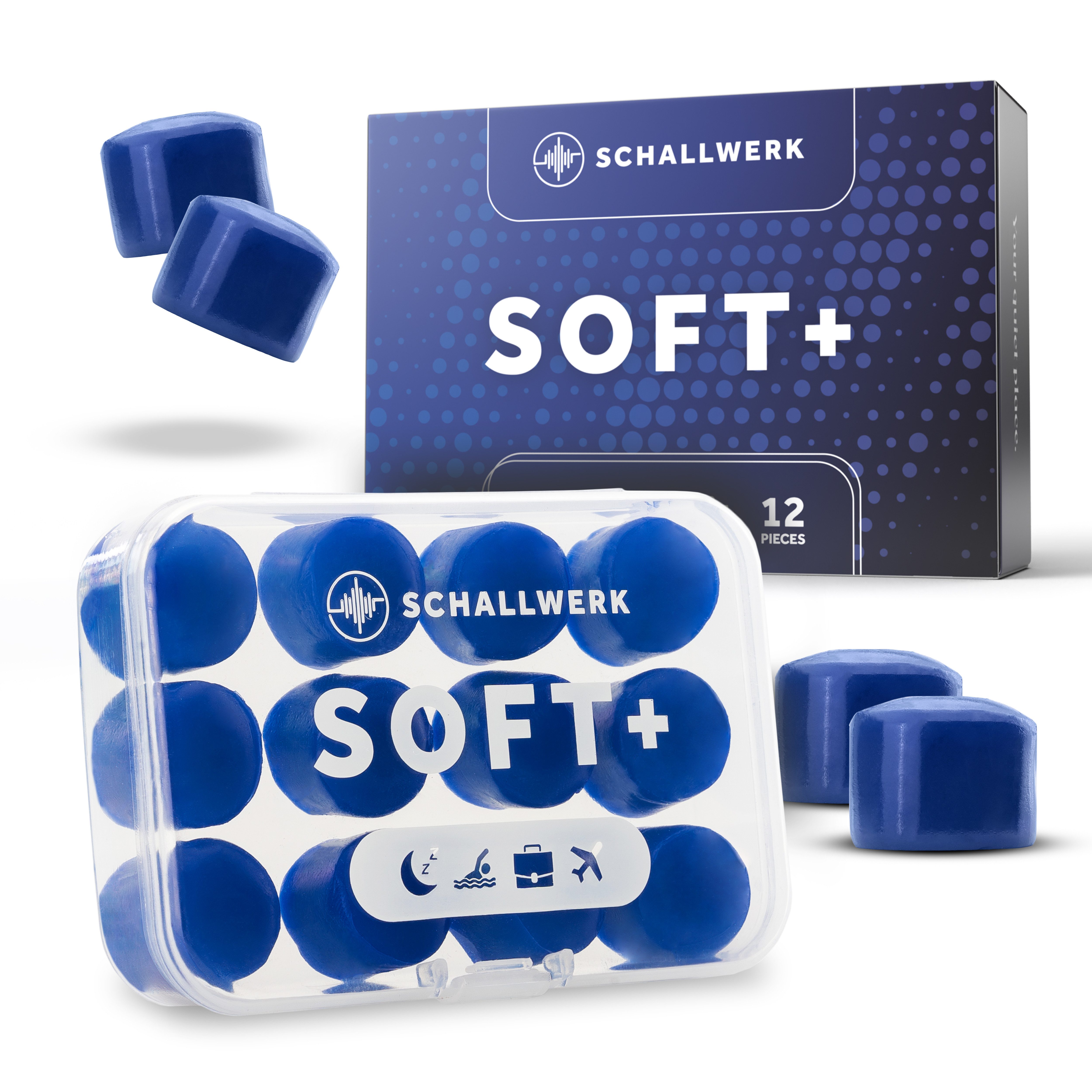 Schallwerk Gehörschutzstöpsel SCHALLWERK ® Soft+, 12 Silikon Ohrenstöpsel – optimale Unterstützung