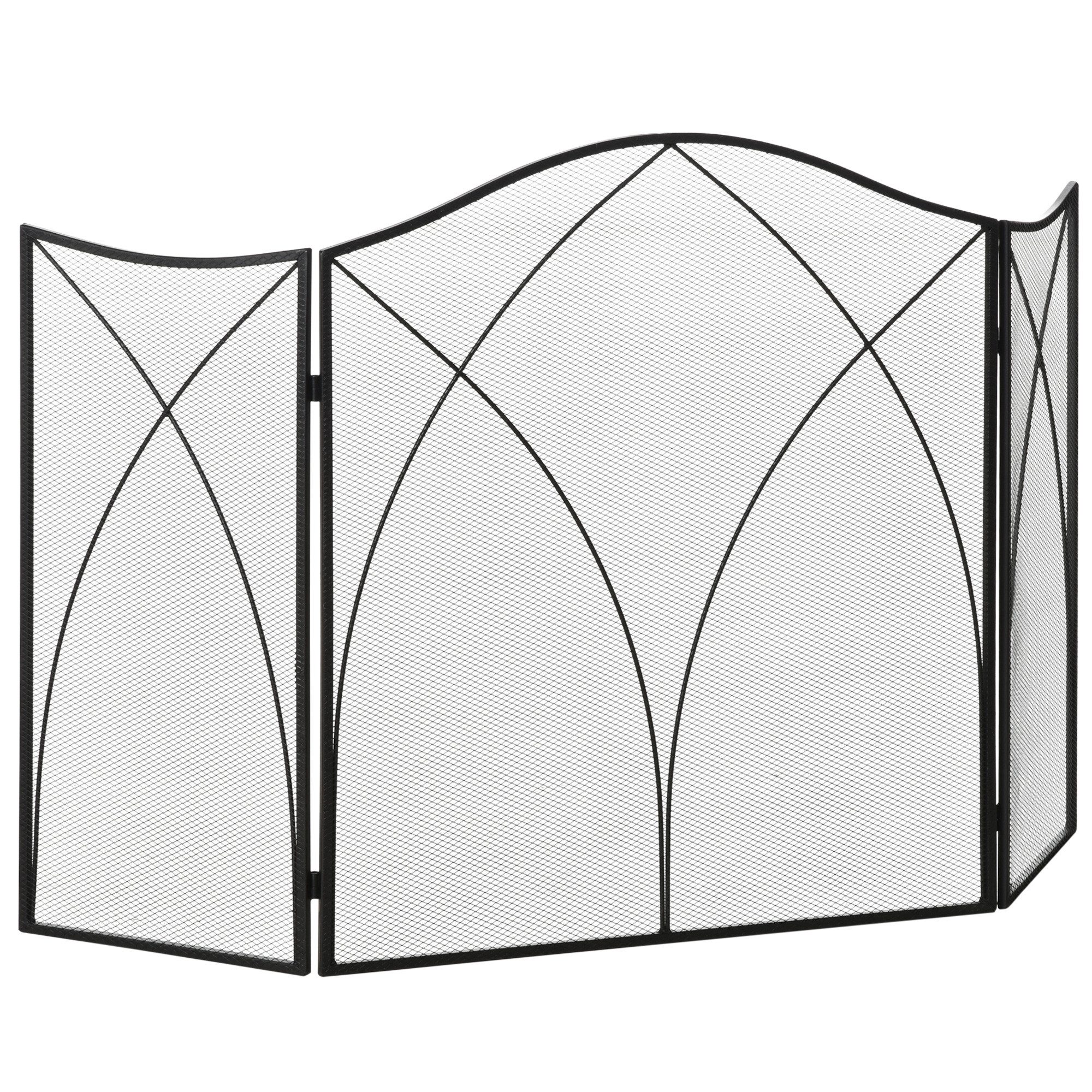 HOMCOM Kamingitter Klappbar, mit 3 Paneelen (Ofenschutzgitter, 1-tlg., Kaminschutzgitter), für Wohnzimmer, Metall, 108 x 76 cm, Schwarz