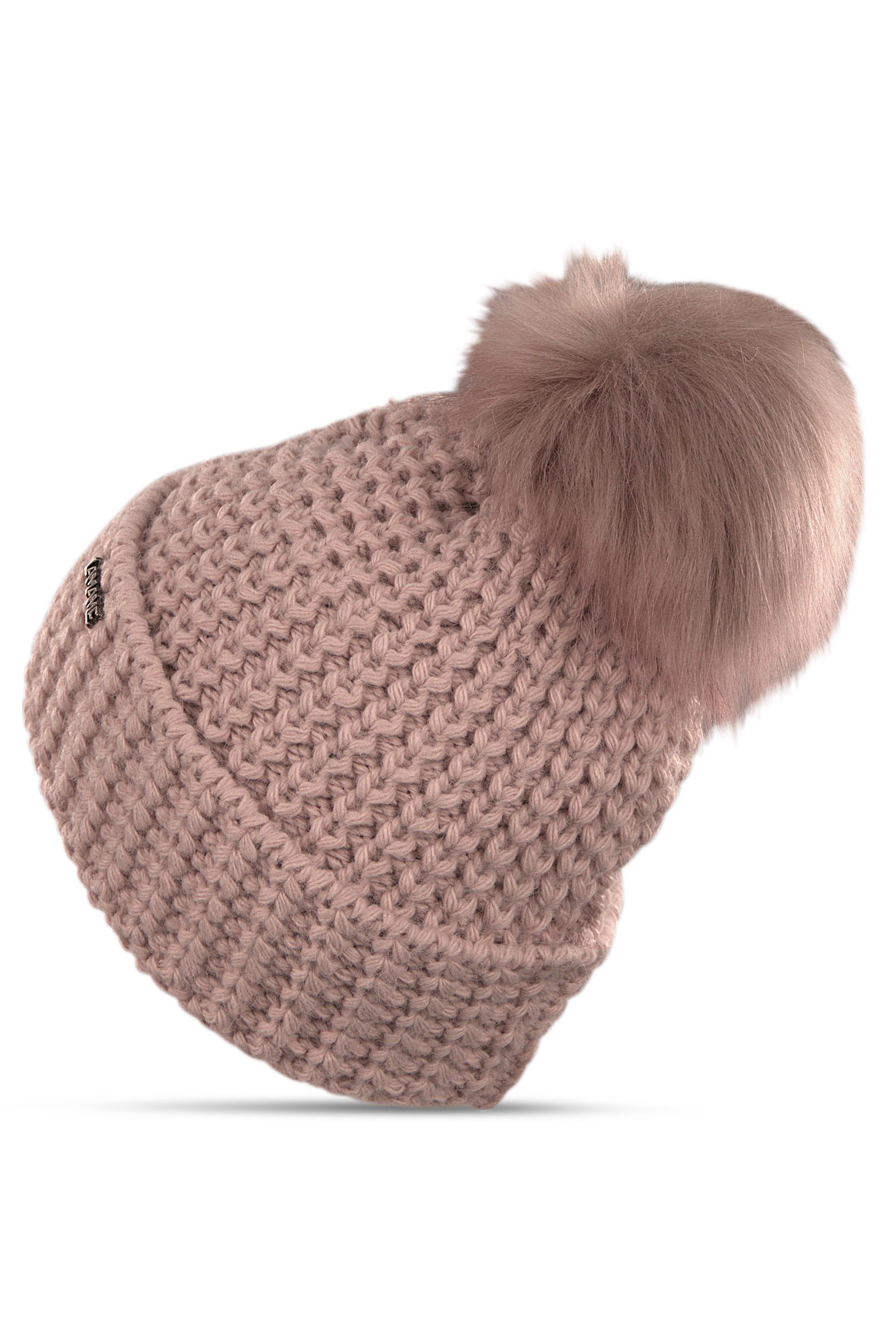 malito more than fashion Strickmütze gefütterte Wintermütze mit Bommel Uni M100 gefütterte Wintermütze mit Bommel Unifarben Onesize