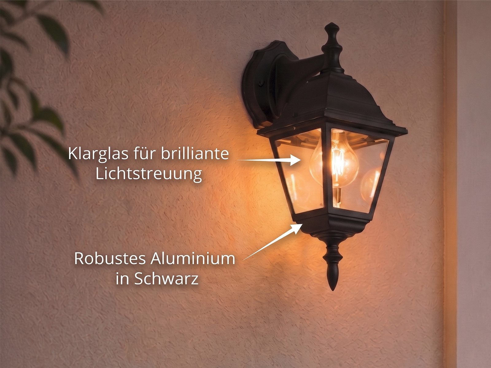 TRIO Leuchten LED Außen-Wandleuchte Landhausstil Laterne stehend Höhe 34cm, LED wechselbar, warmweiß, Außenleuchte zur Fassadenbeleuchtung, E27 Außenlampe Wand-Laterne