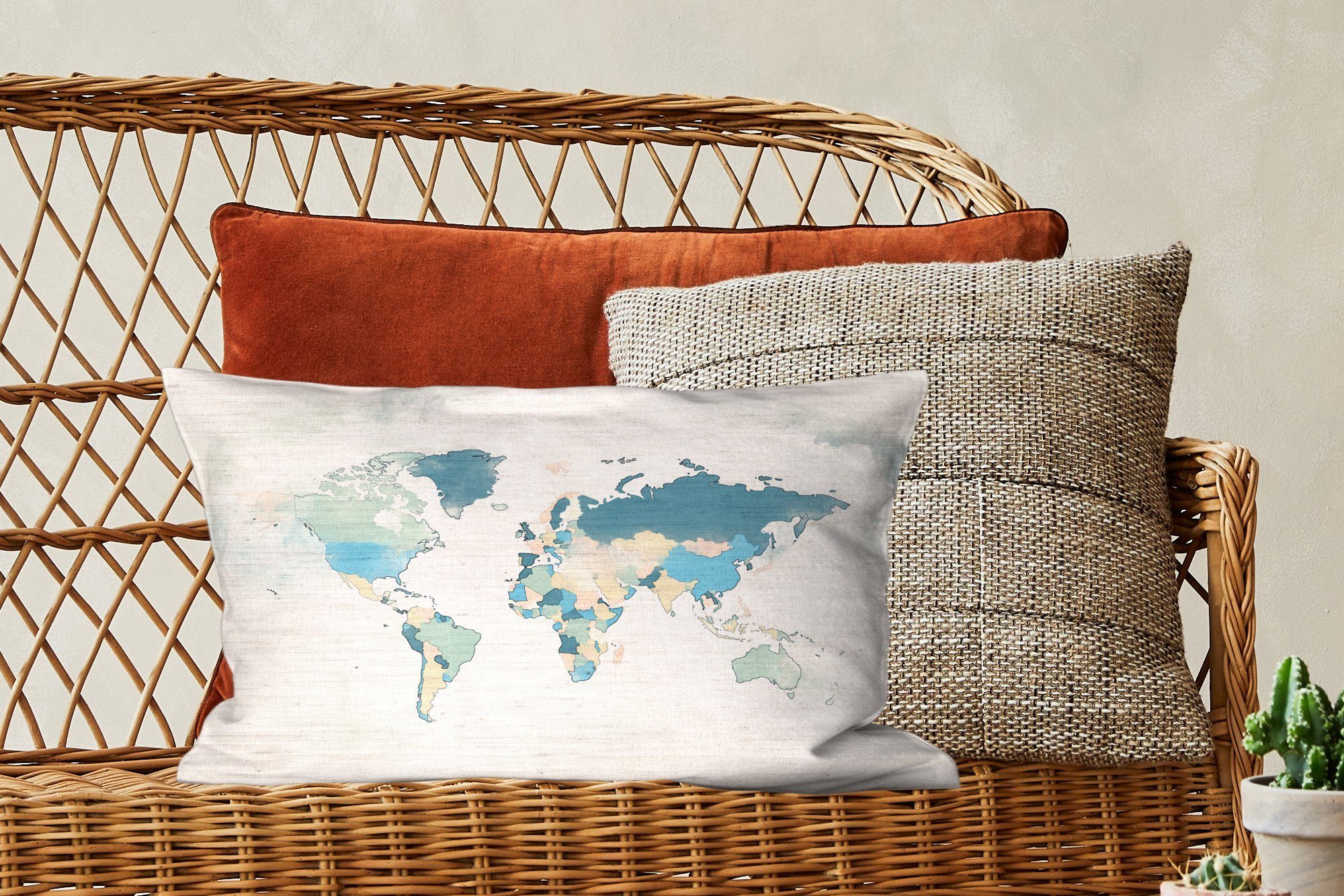 Weltkarte - MuchoWow Textil, - mit Dekokissen Dekokissen Dekoration, Pastell Zierkissen, Wohzimmer Füllung, Schlafzimmer