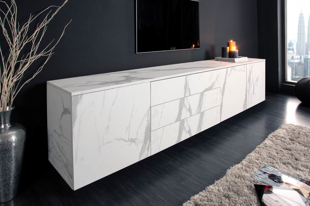 riess-ambiente Lowboard PARIS 230cm weiß (1 St), Wohnzimmer · TV-Schrank ·  mit Schubladen · Marmor-Optik · hängend · Modern
