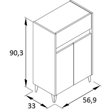 Lomadox Badmöbel-Set ESPOO-80, (Spar-Set, 4-St), weiß mit Eiche hell, mit Spiegelschrank, B/H/T 208,8/200/33 cm