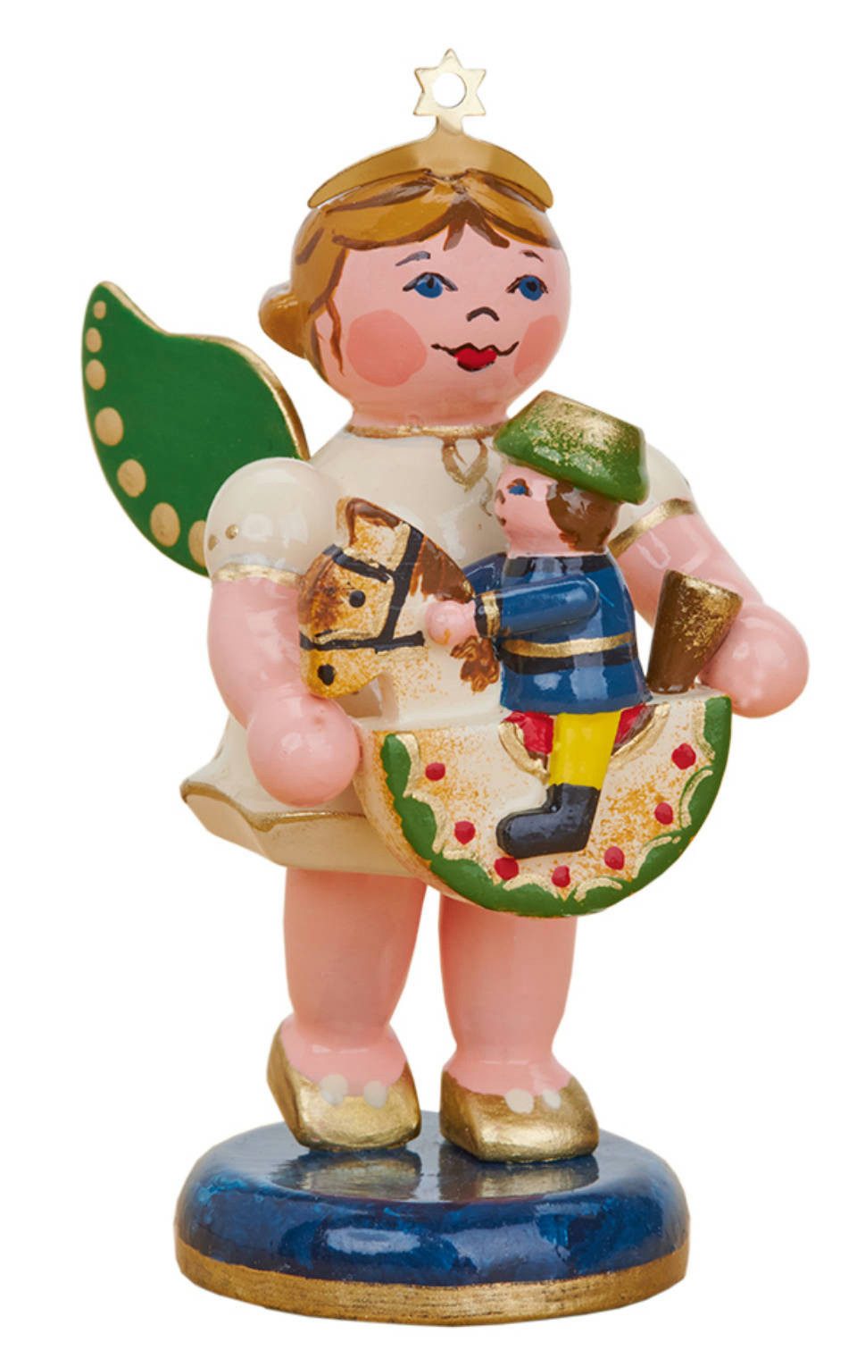 Hubrig Volkskunst Zschorlau Erzgebirge Engelfigur Hubrig Engel mit Reiterlein