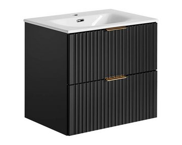 einfachgutemoebel Waschtisch-Set Badezimmer Set 2-teilig BLACKENED 60cm, Einbaubecken weiß, schwarz, (Badmöbel Set, 1-St., Waschtisch SET 2-teilig)