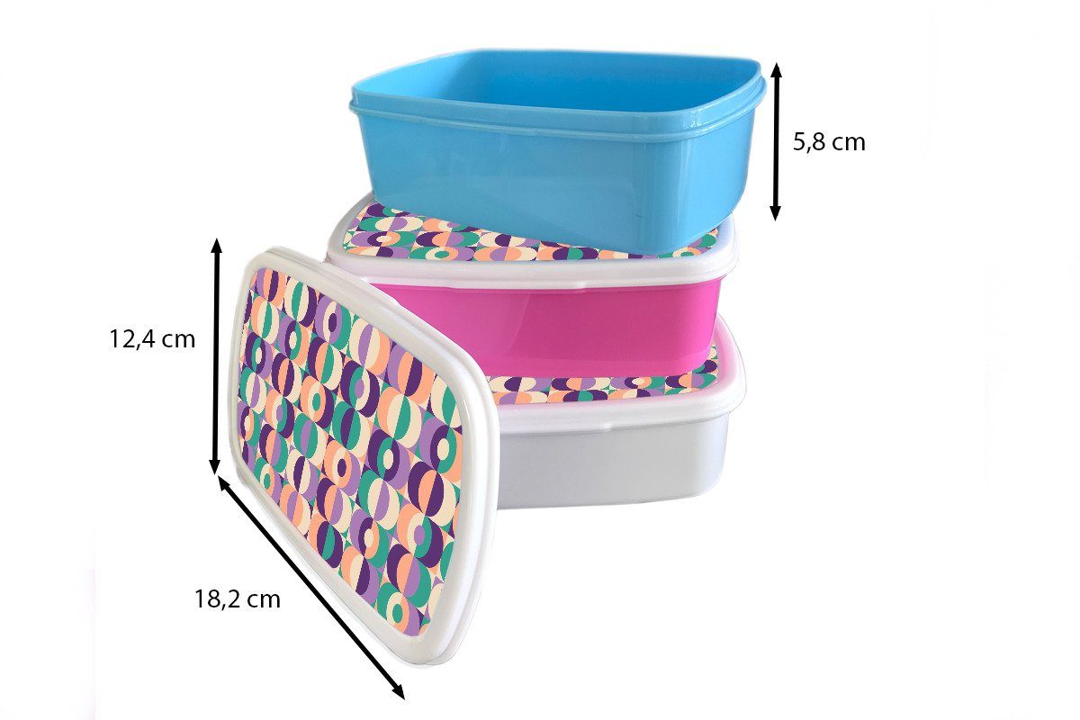 (2-tlg), MuchoWow Snackbox, Kunststoff, Erwachsene, - Brotdose Kinder, Lunchbox rosa Mädchen, für - Kunststoff Muster Retro, Brotbox Geometrie
