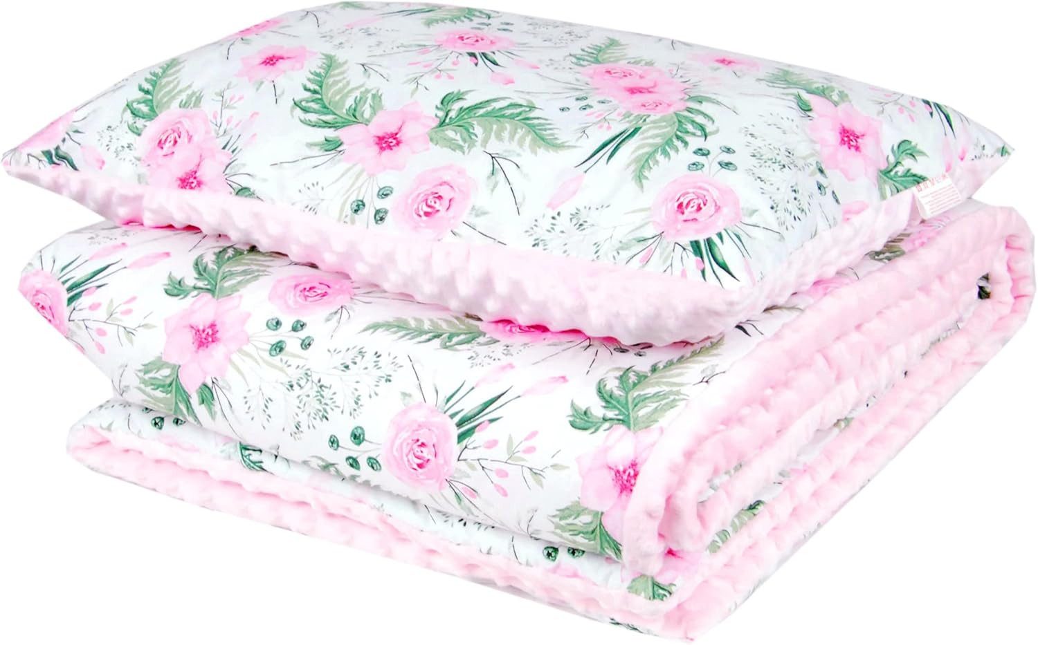 Kinderdecke BABYLUX Kuscheldecke 100 x 150 cm Babydecke Kinderdecke MINKY XXL, BabyLux, 13. Rosa + Blumen mit Kissen