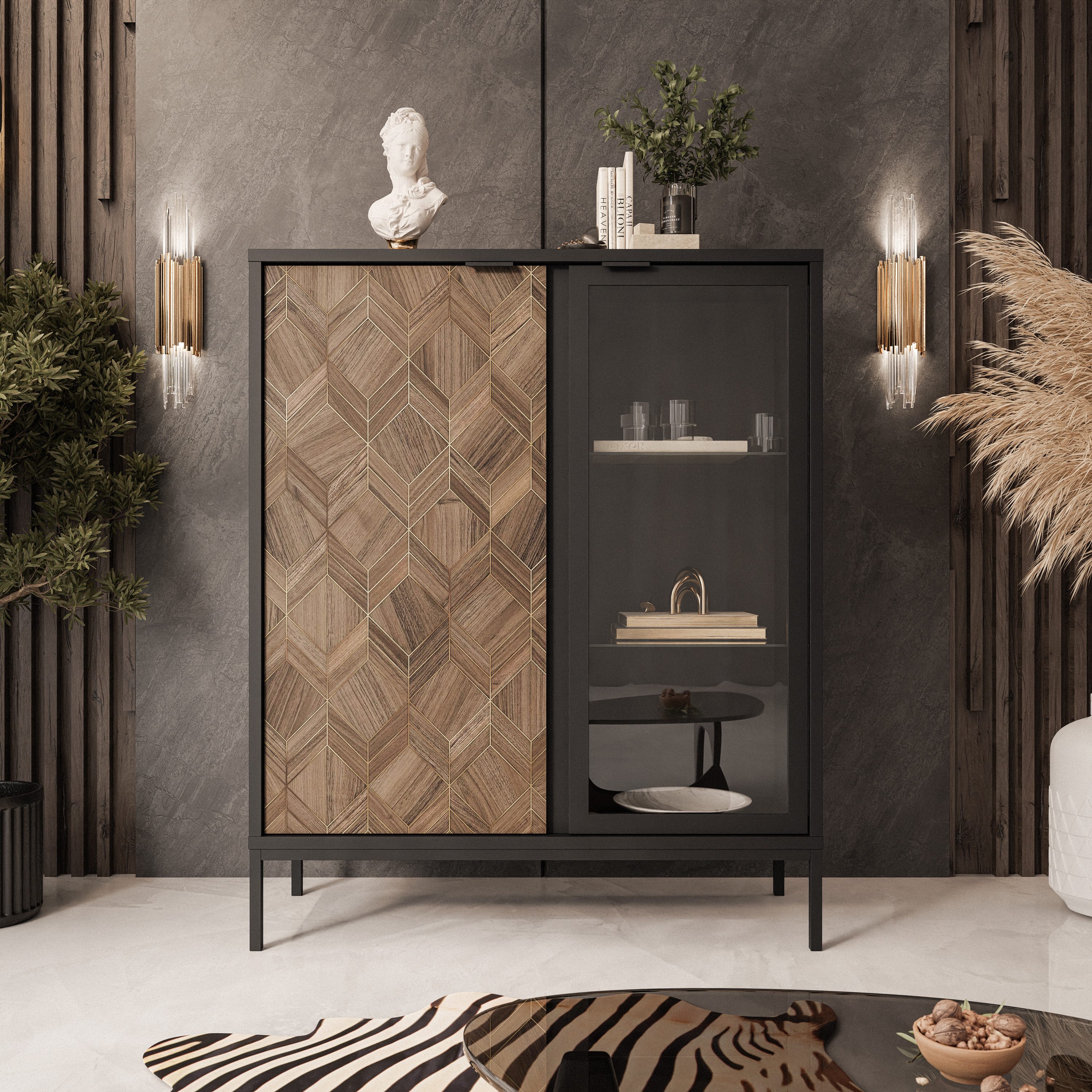 Lookway Standvitrine LIAM Vitrine mit zwei Türen und Beleuchtung