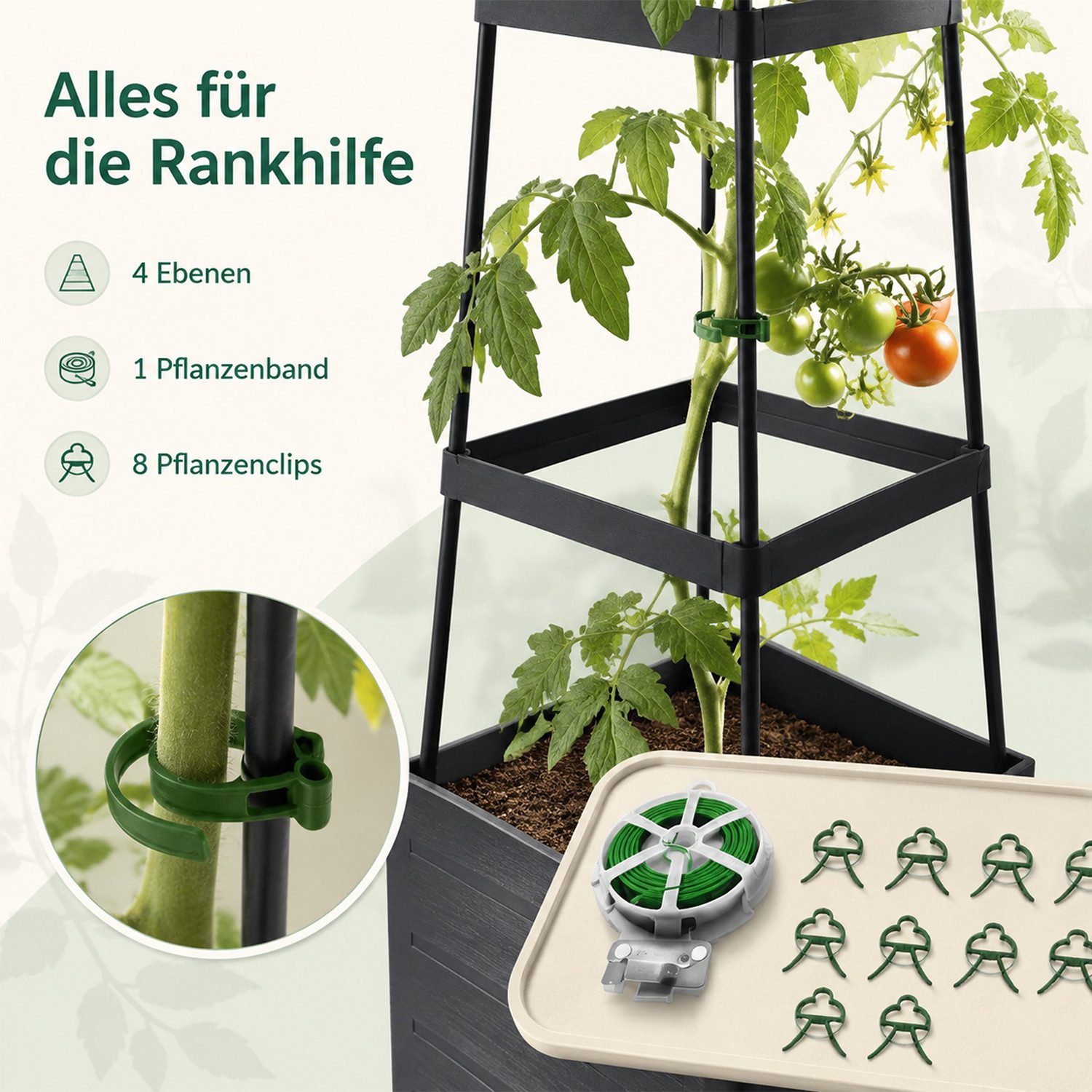 AIMAX Pflanzkübel Tomatentopf mit Rankhilfe 140 cm Balkonkasten Blumenständer Blumentopf (Selbstbewässerung Pflanzturm Pflanztopf Pflanzenbehälter Blumenkasten, – Bild 5 von 5