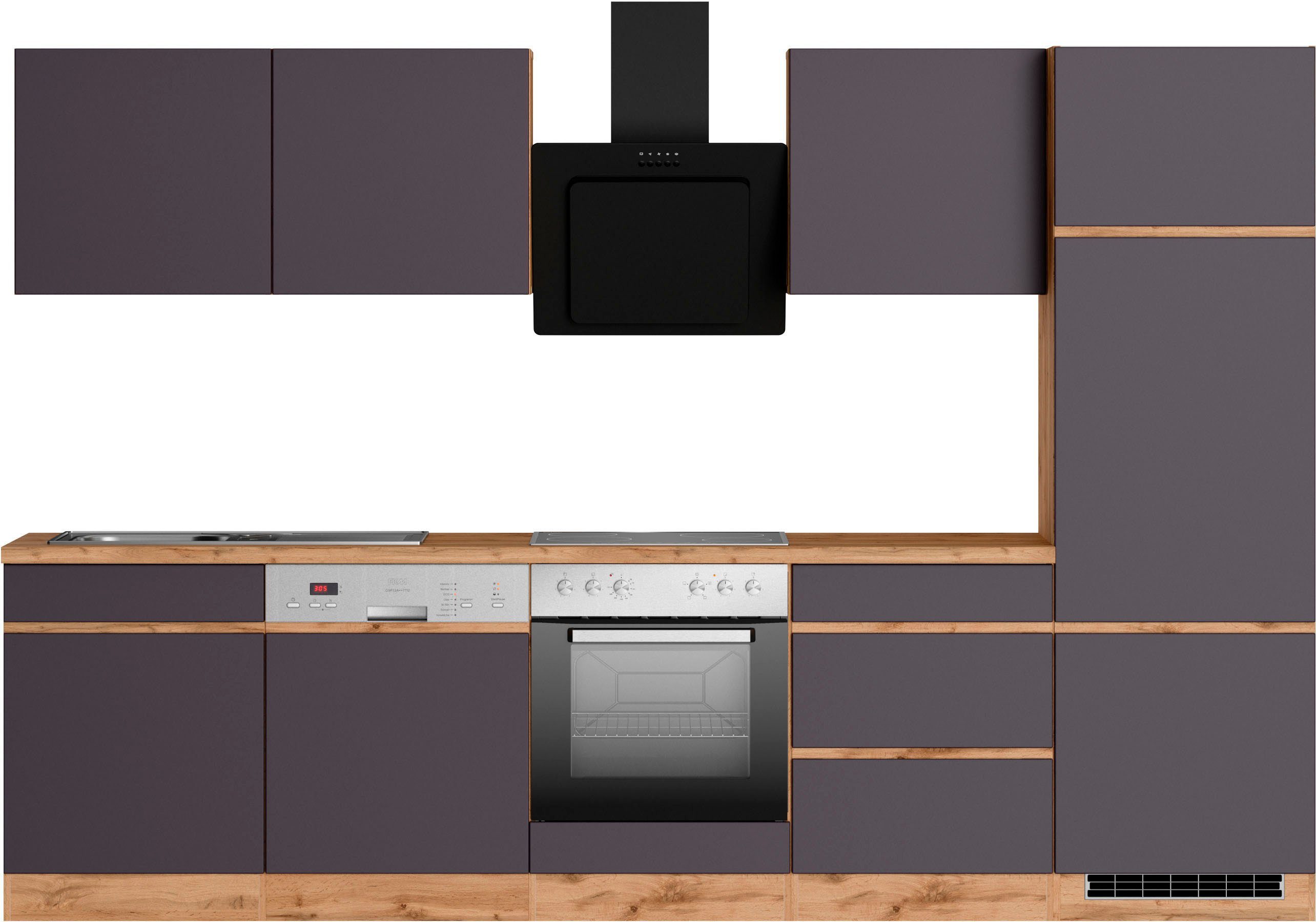 KOCHSTATION Küchenzeile KS-Riesa, Stellbreite 300 cm, wahlweise mit oder ohne E-Geräte