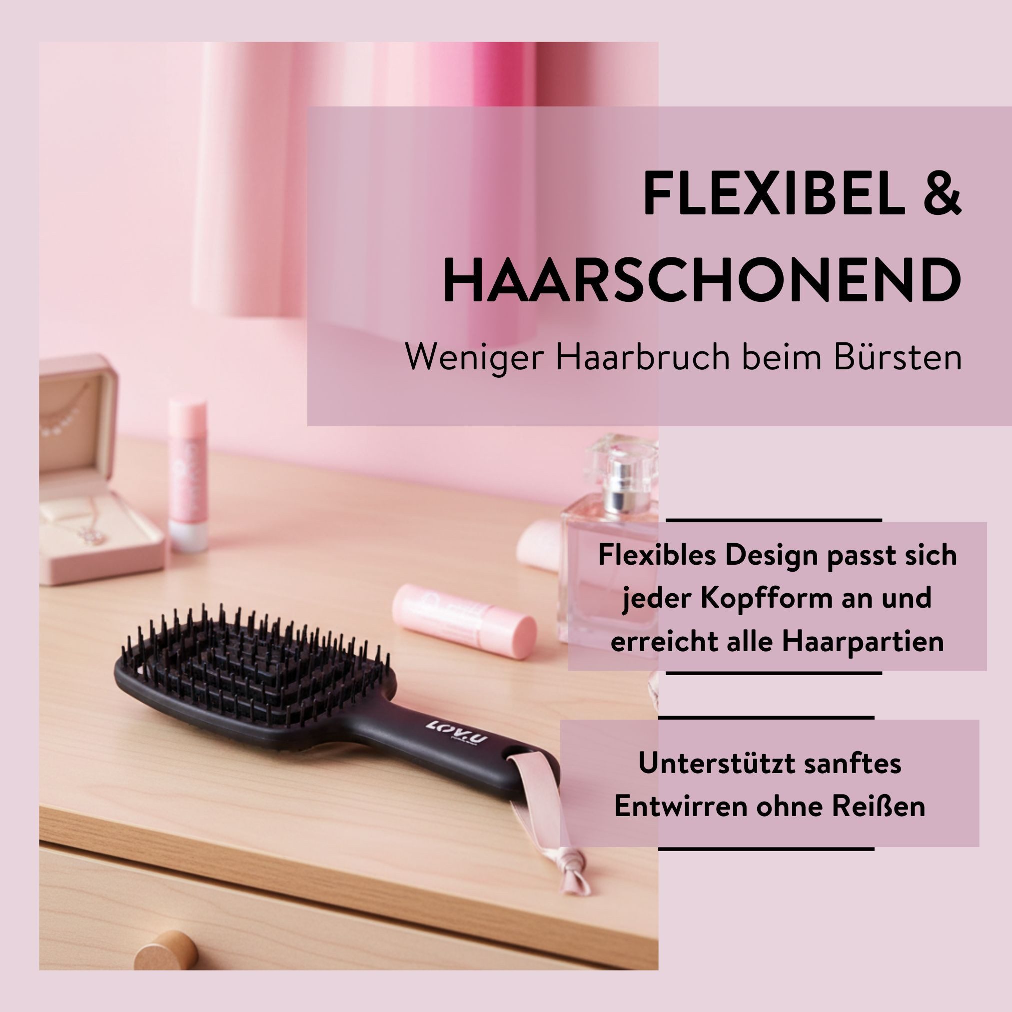 PARSA Beauty Flexible Entwirrbürste Schwarz Paddlebürste · 1 Stk – Bild 4 von 5