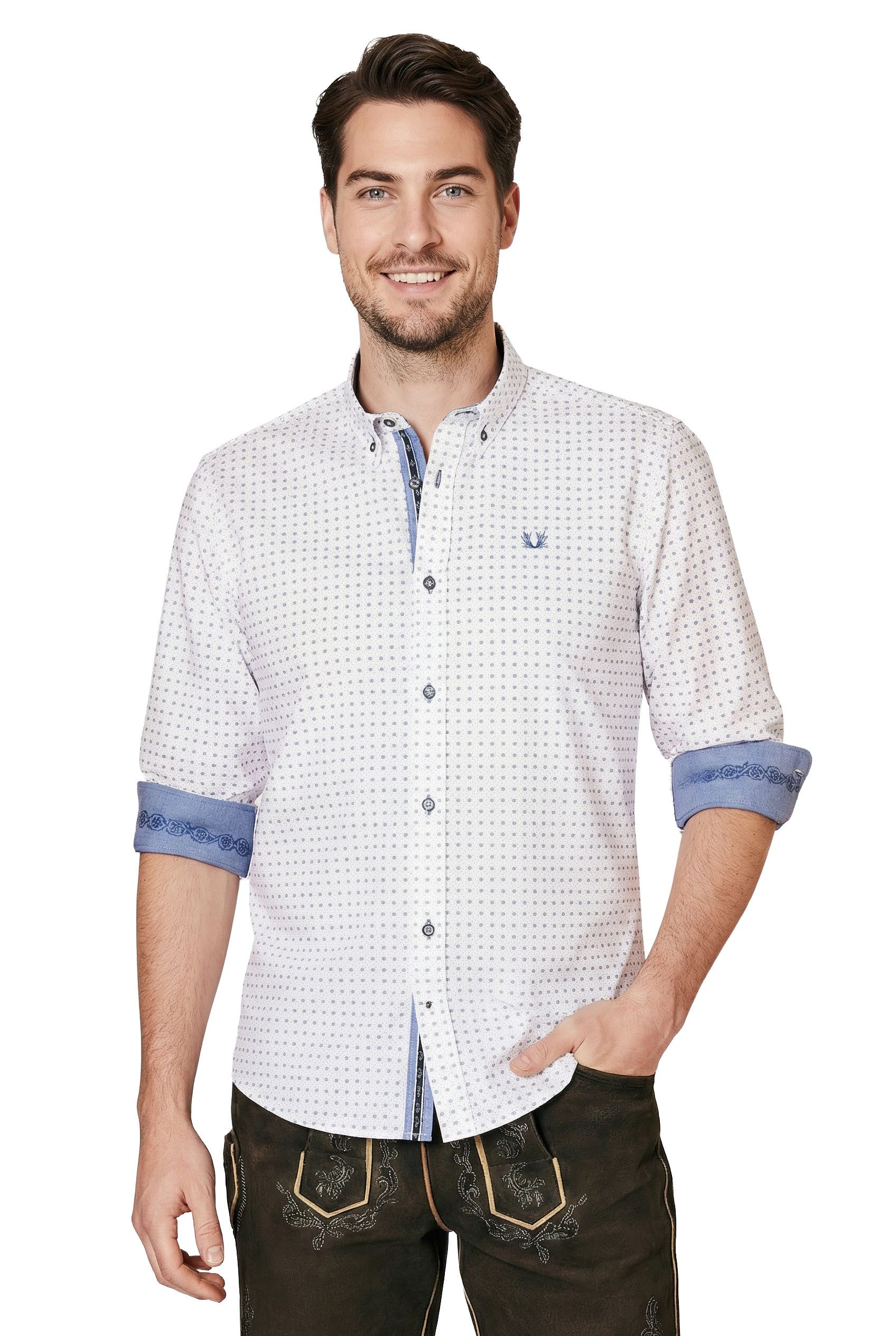 Moschen-Bayern Trachtenhemd Trachtenhemd SLIM FIT Herren Wiesn-Hemd Herrenhemd Langarm Weiß-Blau