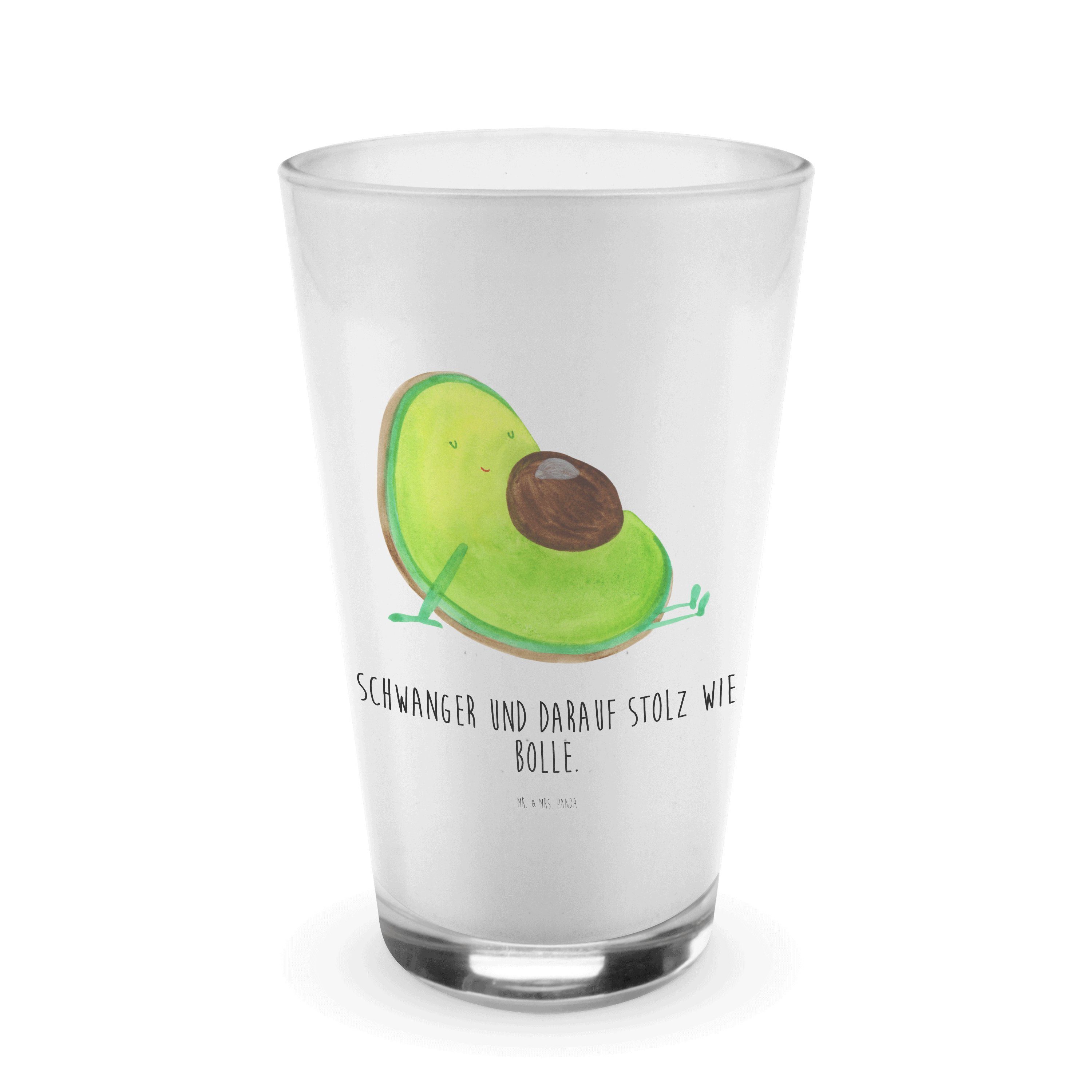 Mrs. Panda - Mr. Avocado & Latte Gesund, Geschenk, Premium Glas - Transparent Macchiato, schwanger Glas