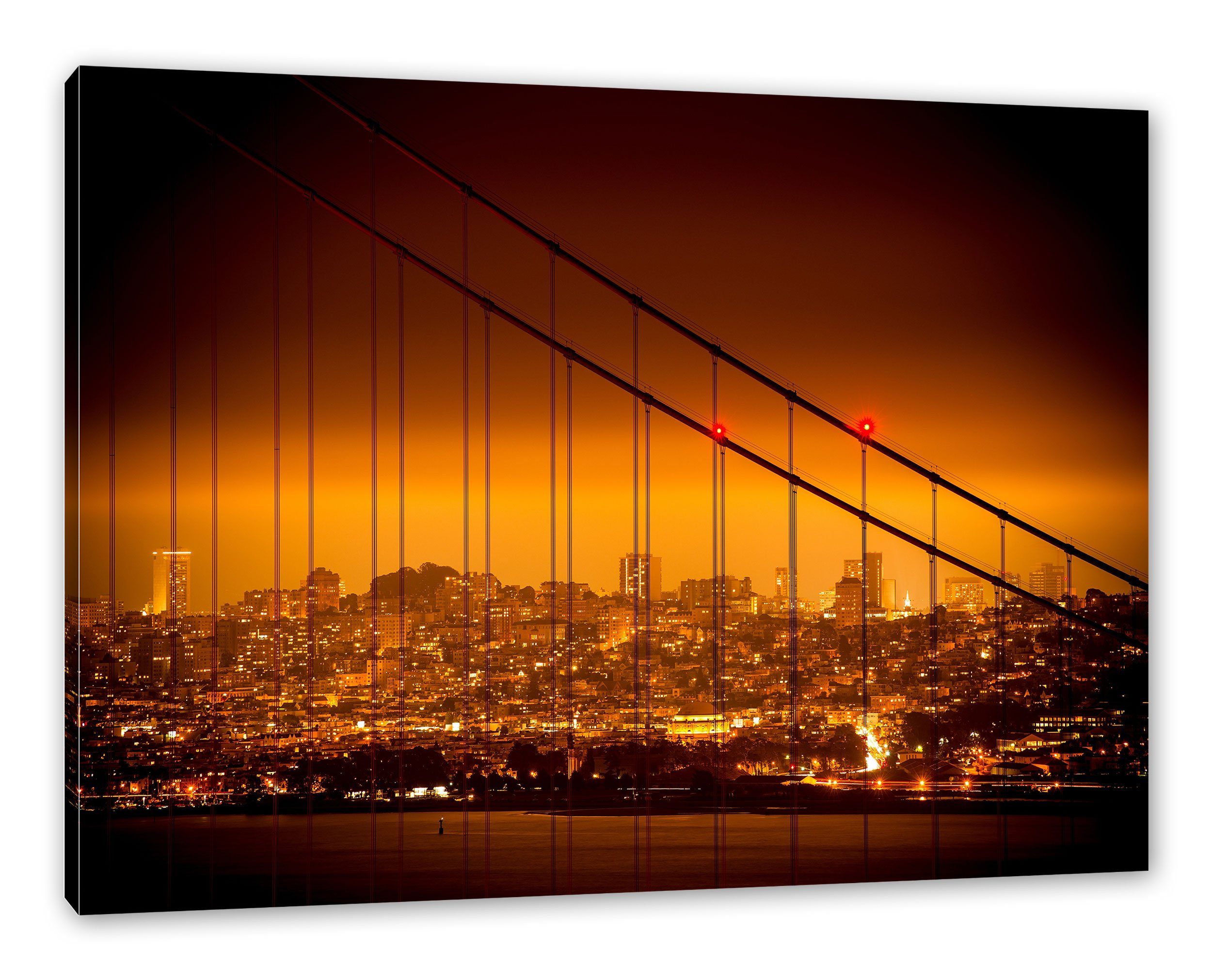 Pixxprint Leinwandbild San Francisco Skyline, (1 St), bespannt, Skyline fertig San Leinwandbild Francisco Zackenaufhänger inkl