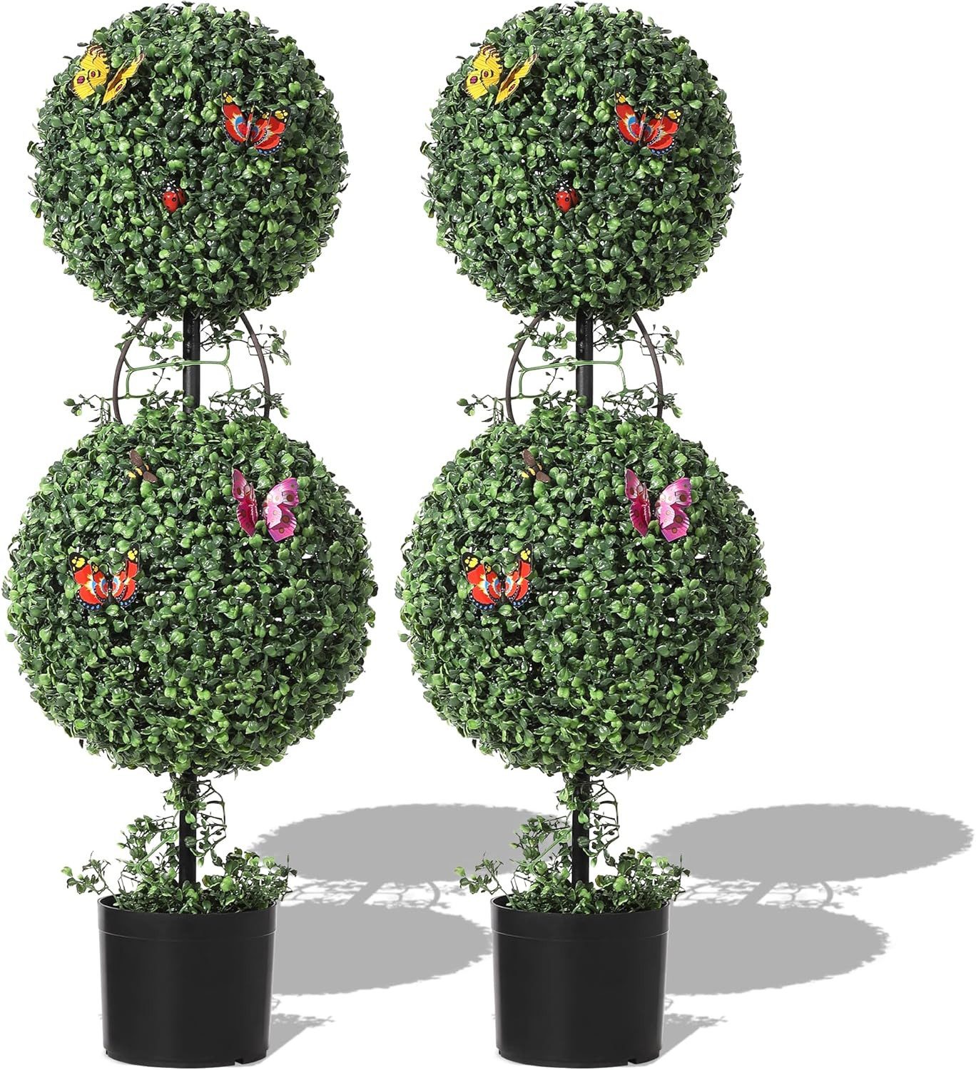 Kunstbaum 2er-Set Doppelkugel-Topiary-Bäume,künstliche Pflanzen, GarveeMore, Höhe 91.5 cm, mit Ranken und Insekten, Topiary-Bäume für Zuhause, Büro und Veranda