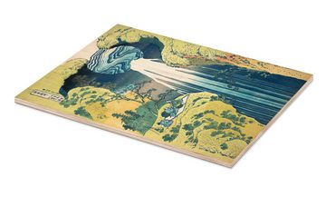 Posterlounge Holzbild Katsushika Hokusai, Der Wasserfall von Amida hinter der Kiso-Straße, Badezimmer Malerei