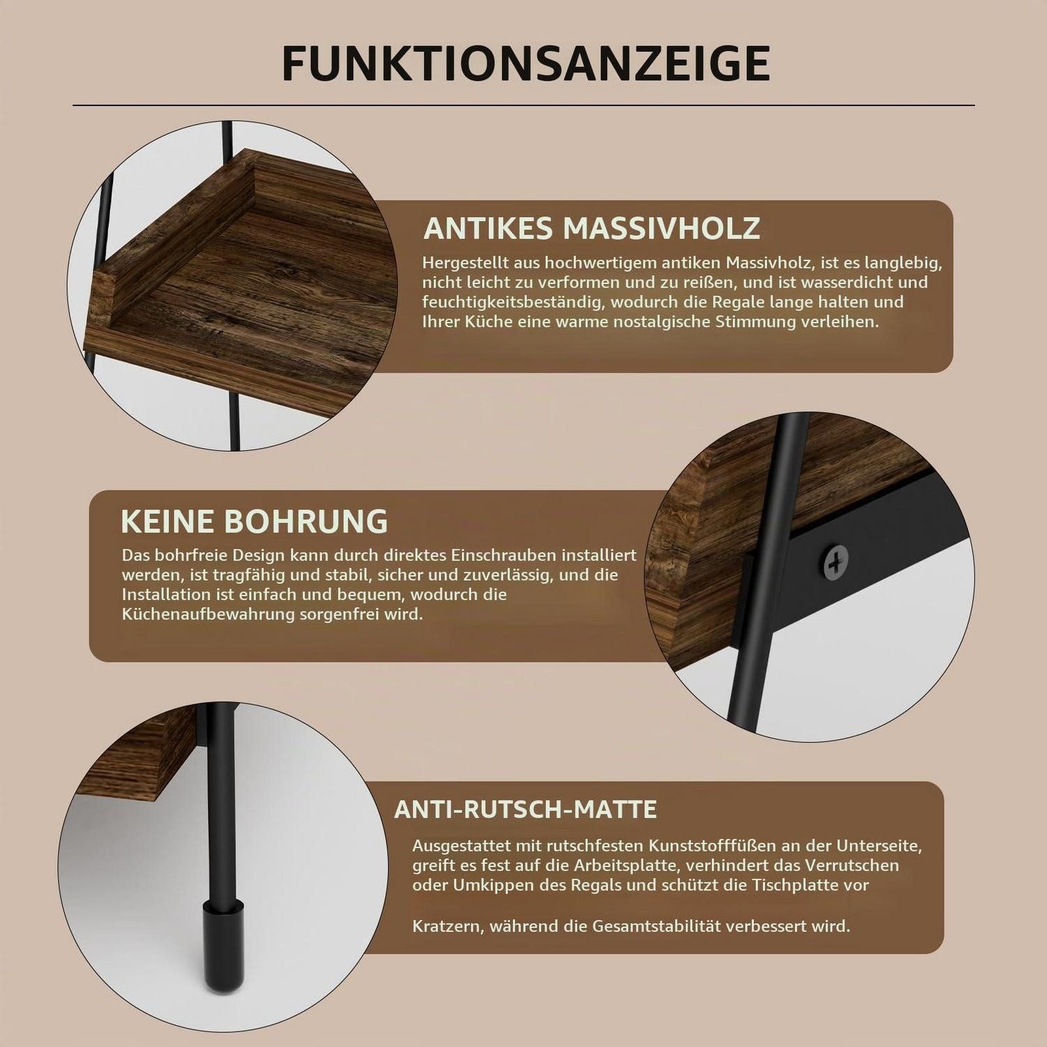 LuxusKollektion Gewürzregal Gewürzregal Stehend 2 Etagen Holz Braun, 1-tlg.
