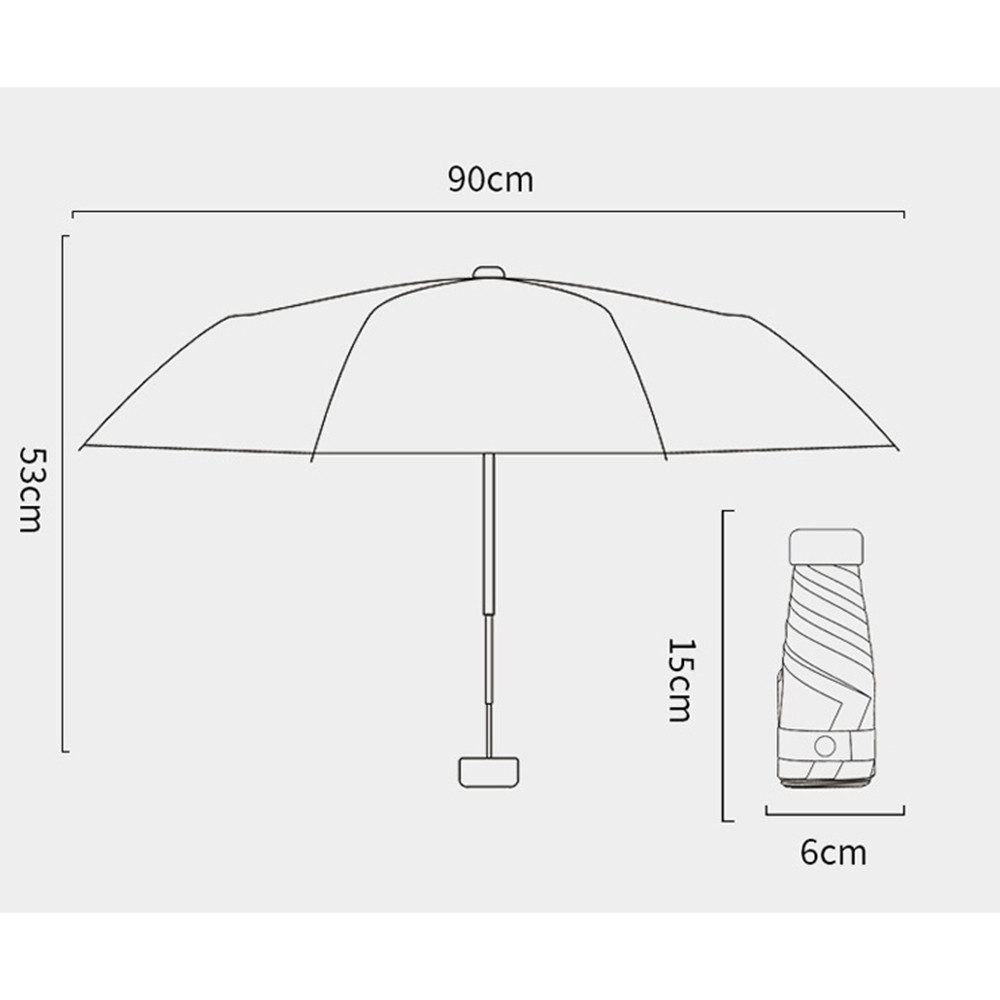 Diwzbyn Taschenregenschirm Mini Regenschirm, 6 Rippen Tragbarer Reiseschirm mit Kapselhülle, UV-Schutz, kleiner Taschenschirm mit Etui für Männer und Frauen
