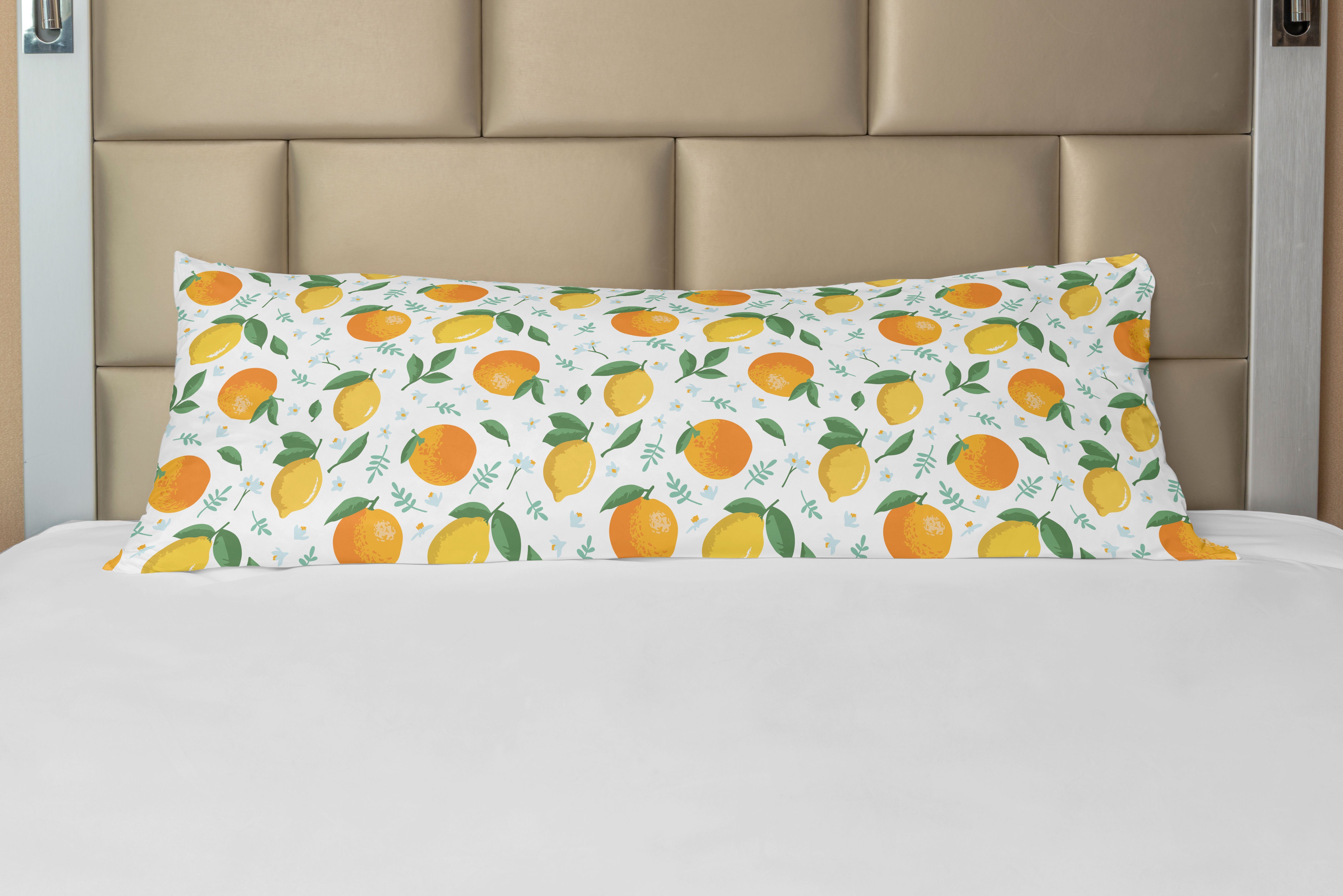 Seitenschläferkissenbezug Deko-Akzent Langer Kissenbezug, Abakuhaus, Zitronen und Zitrusgewächs Blumen Orangen