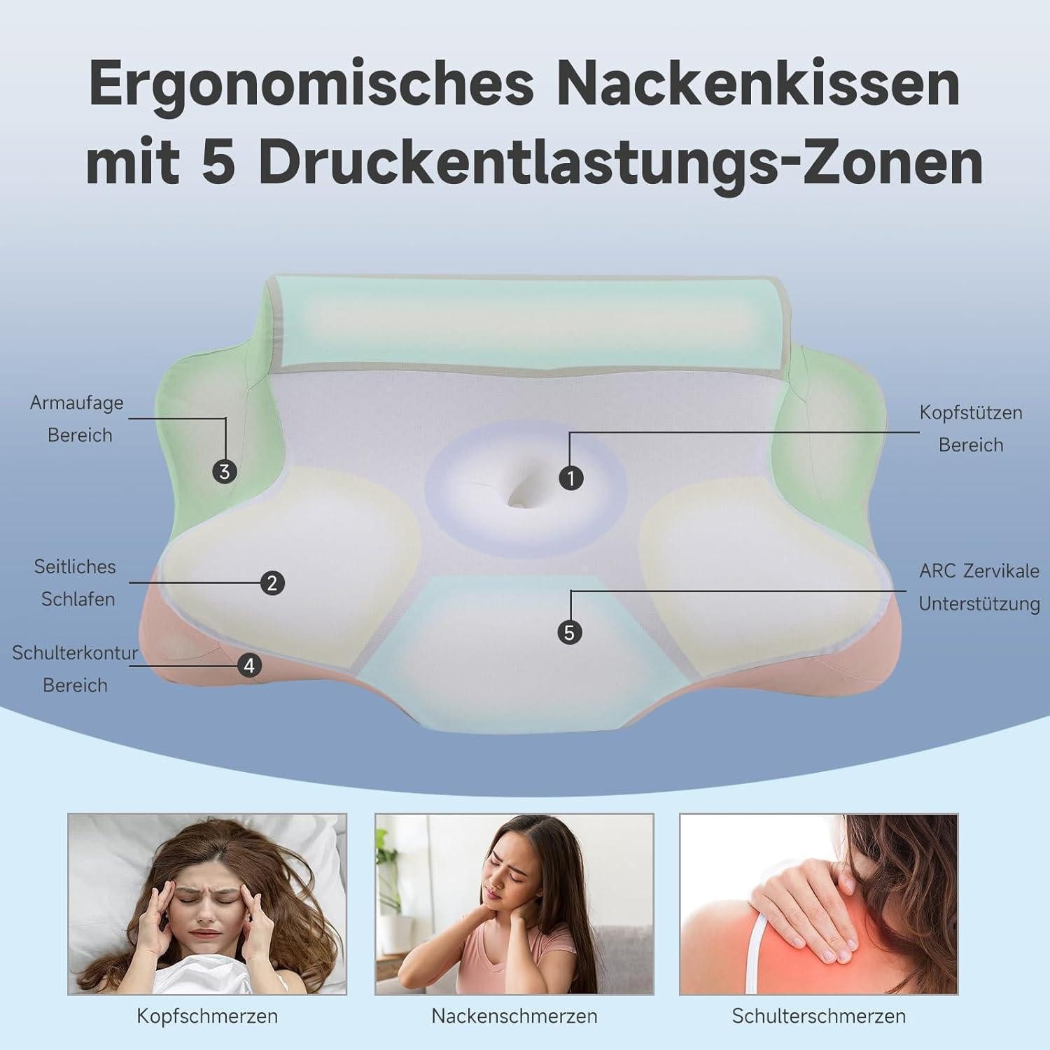 LuxusKollektion Nackenkissen Nackenkissen Memory Foam Seitenschläfer 60 x 39 x 10 12 cm