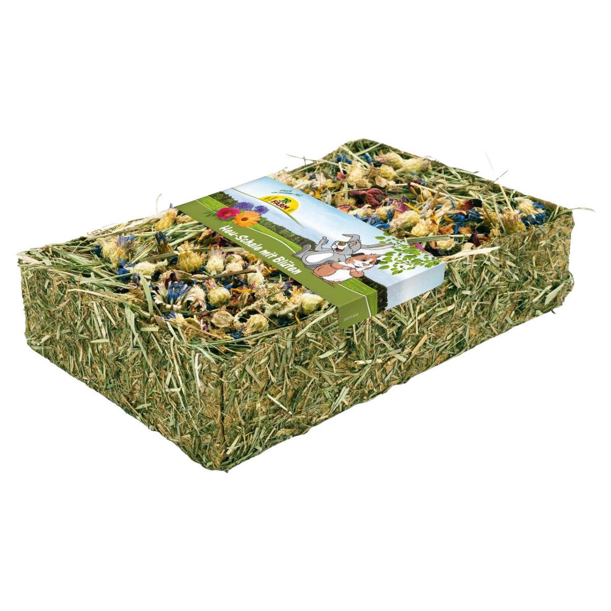 JR Farm Heu-Schale mit Blüten 100 g - 4 Stück, Snack für: Kleintier