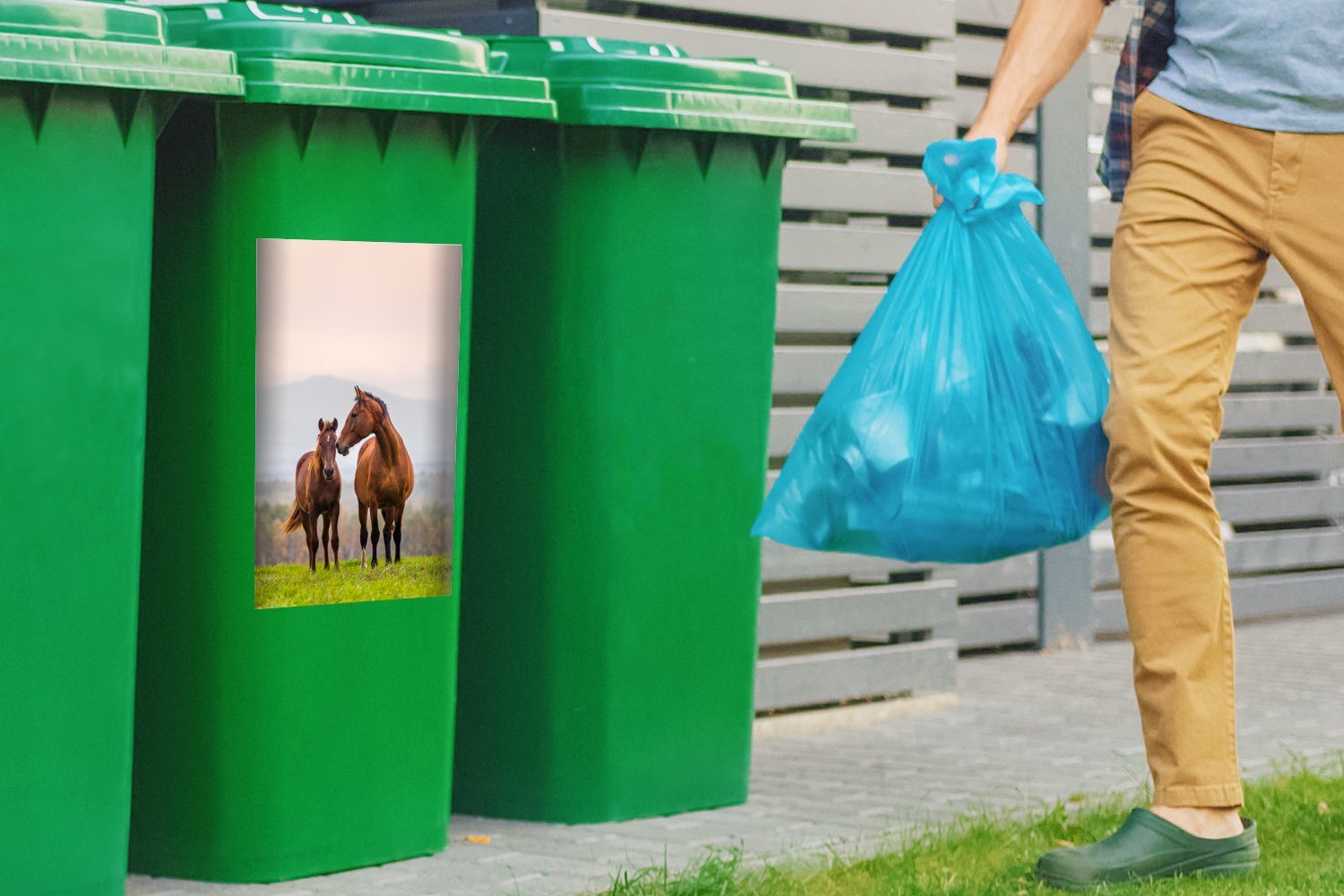 Mülltonne, (1 - Fohlen Mülleimer-aufkleber, Pferd Pastell Abfalbehälter - Container, MuchoWow St), - Wandsticker Gras Sticker,