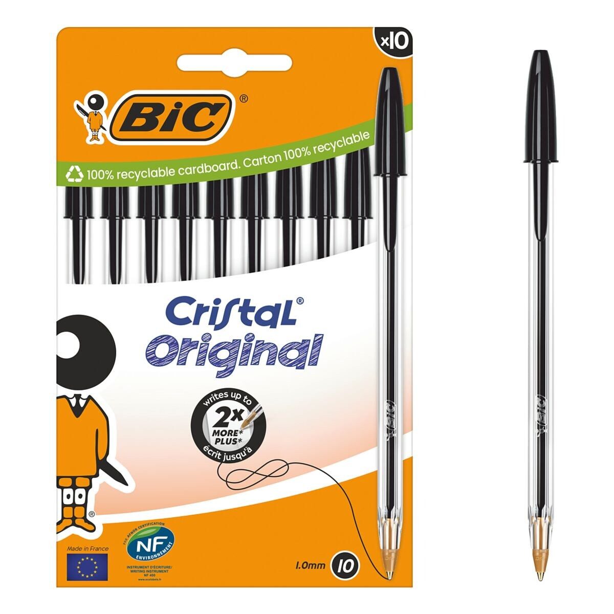 BIC Kugelschreiber Cristal Original, (10-tlg), Strichstärke: 0,4 mm, mit Kappe