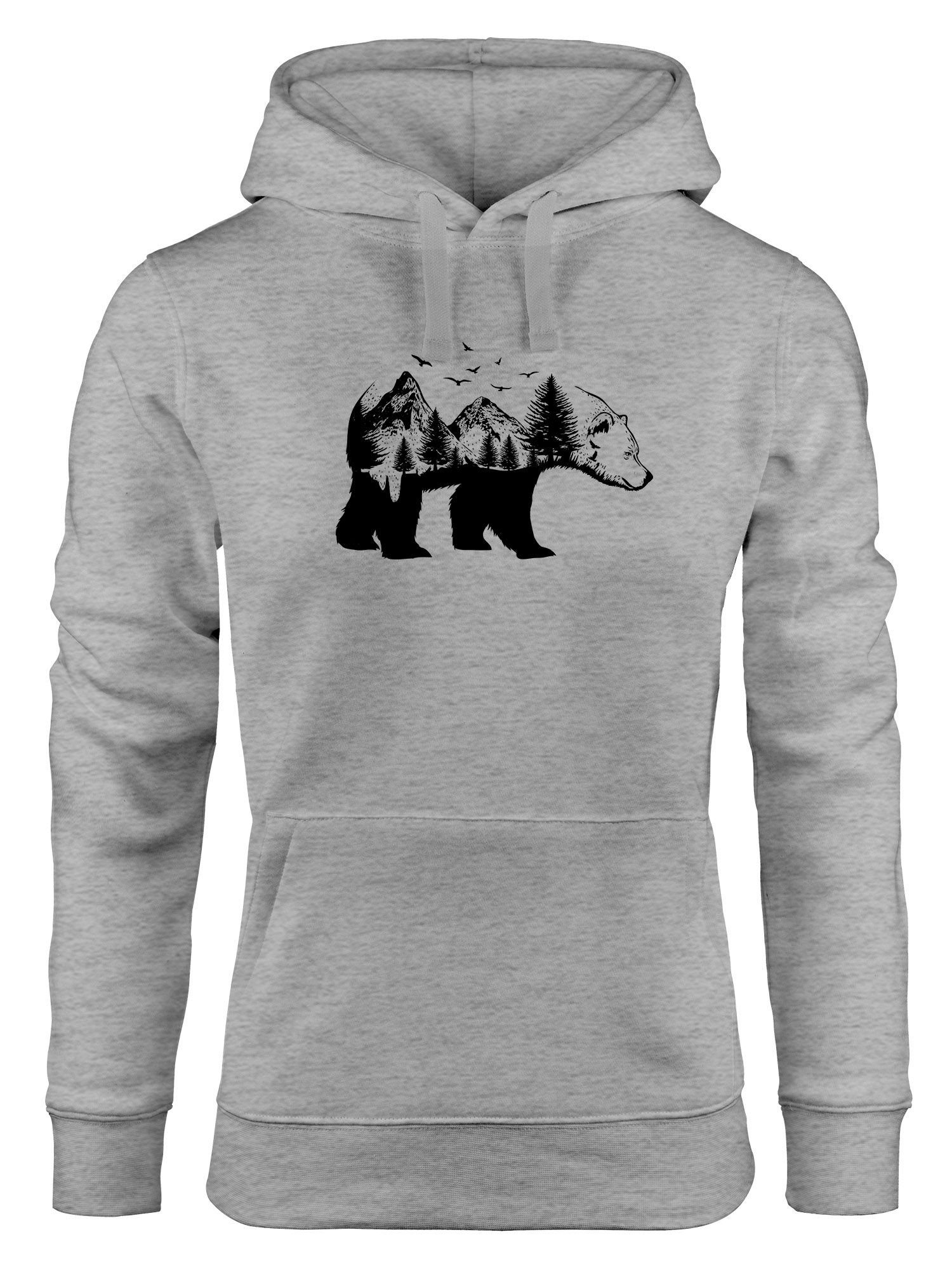Neverless Hoodie Hoodie Damen Bär Kunst Grafik Printshirt Tiermotiv Adventure Print