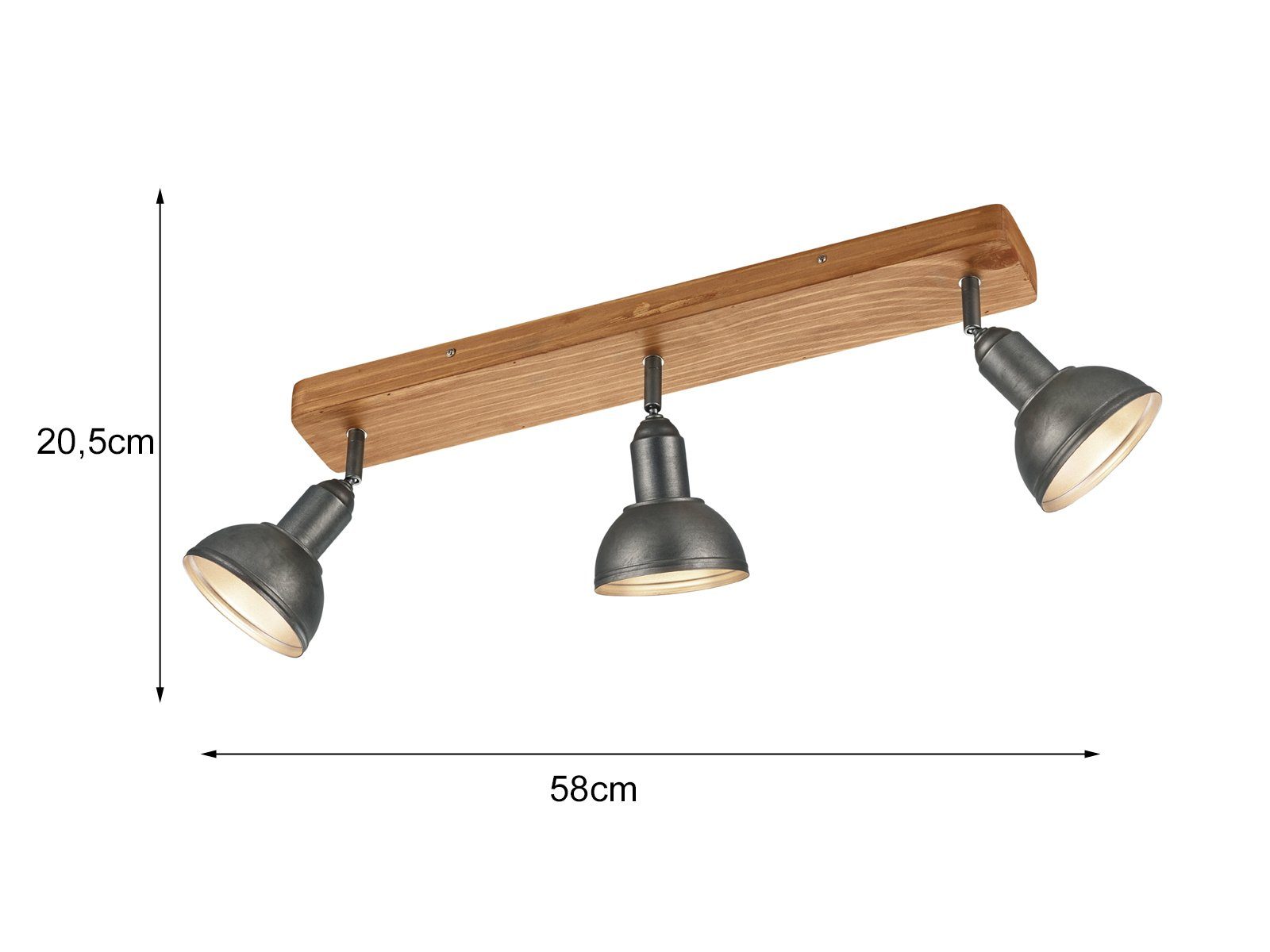 TRIO Leuchten LED Deckenstrahler, Dimmfunktion, LED wechselbar, Warmweiß, innen, dreiflammig Holz-balken rustikal Industriedesign, Breite 58cm