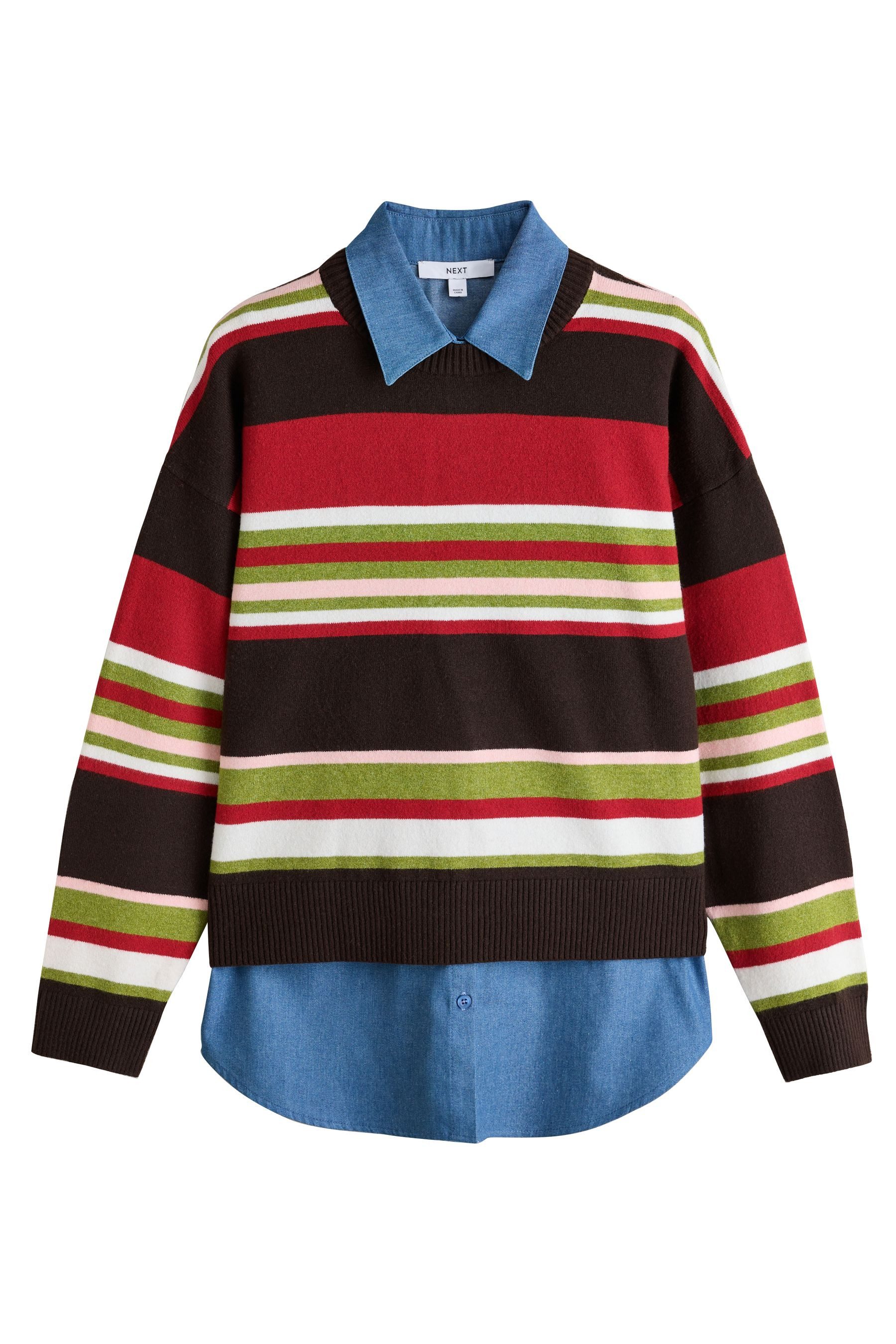 Next Rundhalspullover Superweicher Rundhalsauspullover im Hemd-Lagenlook (2-tlg)