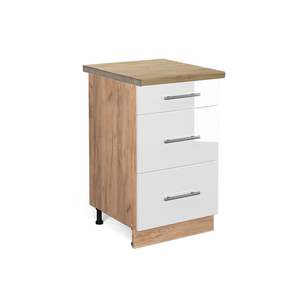 Vicco Unterschrank Fame-Line, Weiß Hochglanz/Goldkraft Eiche, günstig online kaufen