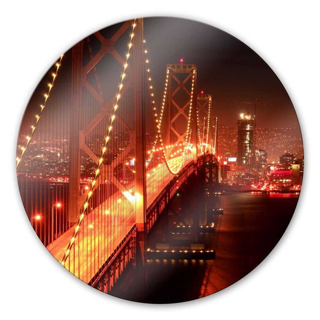 Skyline Francisco Wandbild Deko Wandschutz Lichter Art Bilder Rund Wall Glasbild Gemälde K&L Glas Brücke, San