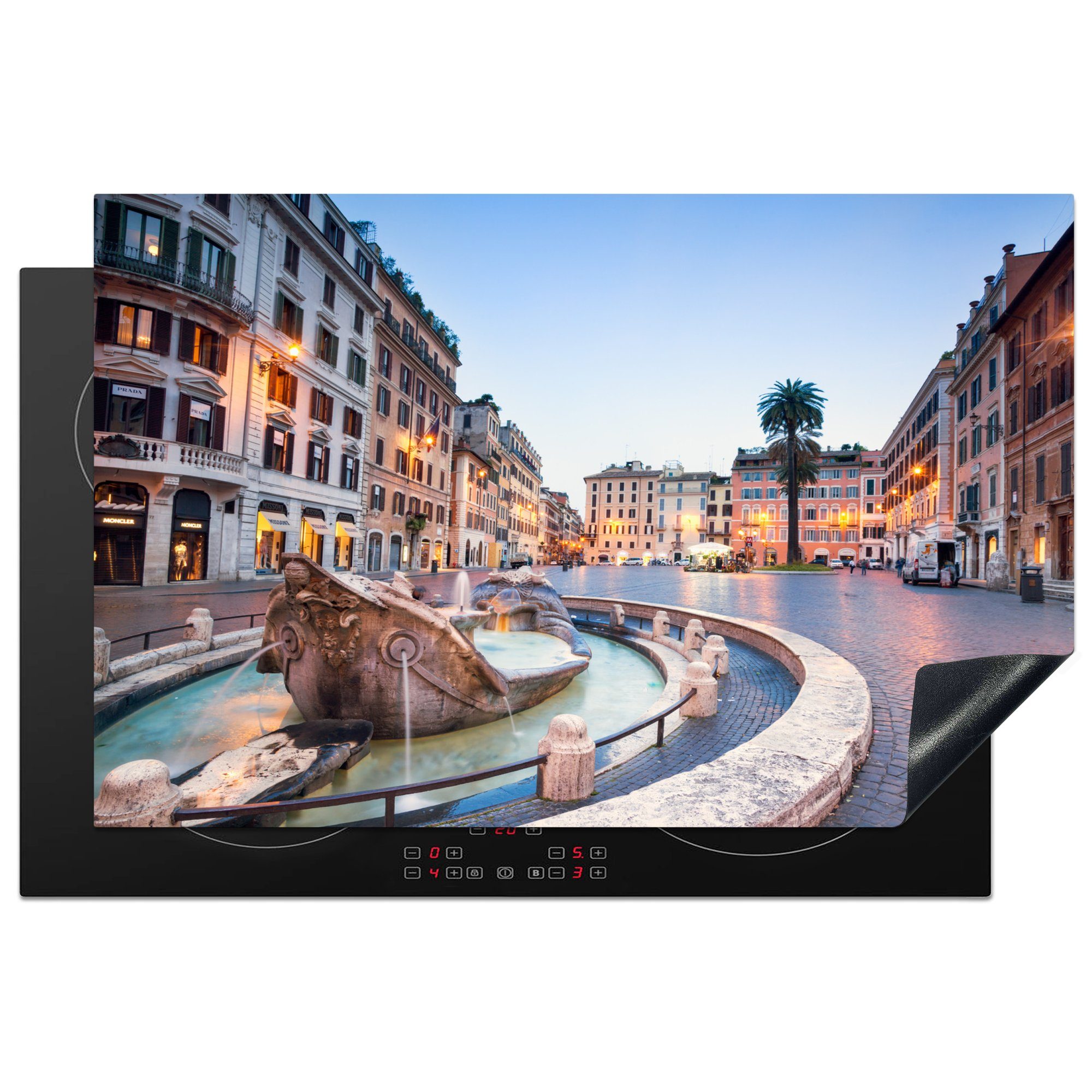 MuchoWow Herdblende-/Abdeckplatte Rom - Springbrunnen - Piazza di Spagna, Vinyl, (1 tlg), 81x52 cm, Induktionskochfeld Schutz für die küche, Ceranfeldabdeckung