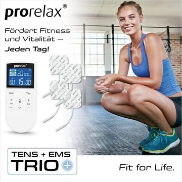prorelax TENS-EMS-Gerät TENS/EMS Trio+, Akkubetriebenes Elektrostimulationsgerät, Muskelaufbau