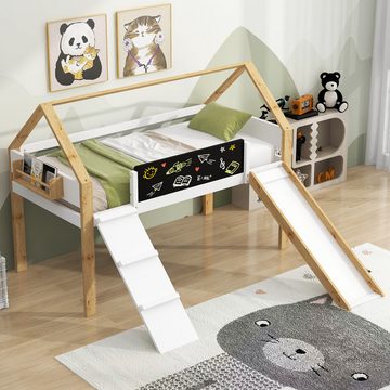 Gotagee Kinderbett 90x200cm Hochbett Kinderbett mit Rutsche Einzelbett Tafel Bettgestell
