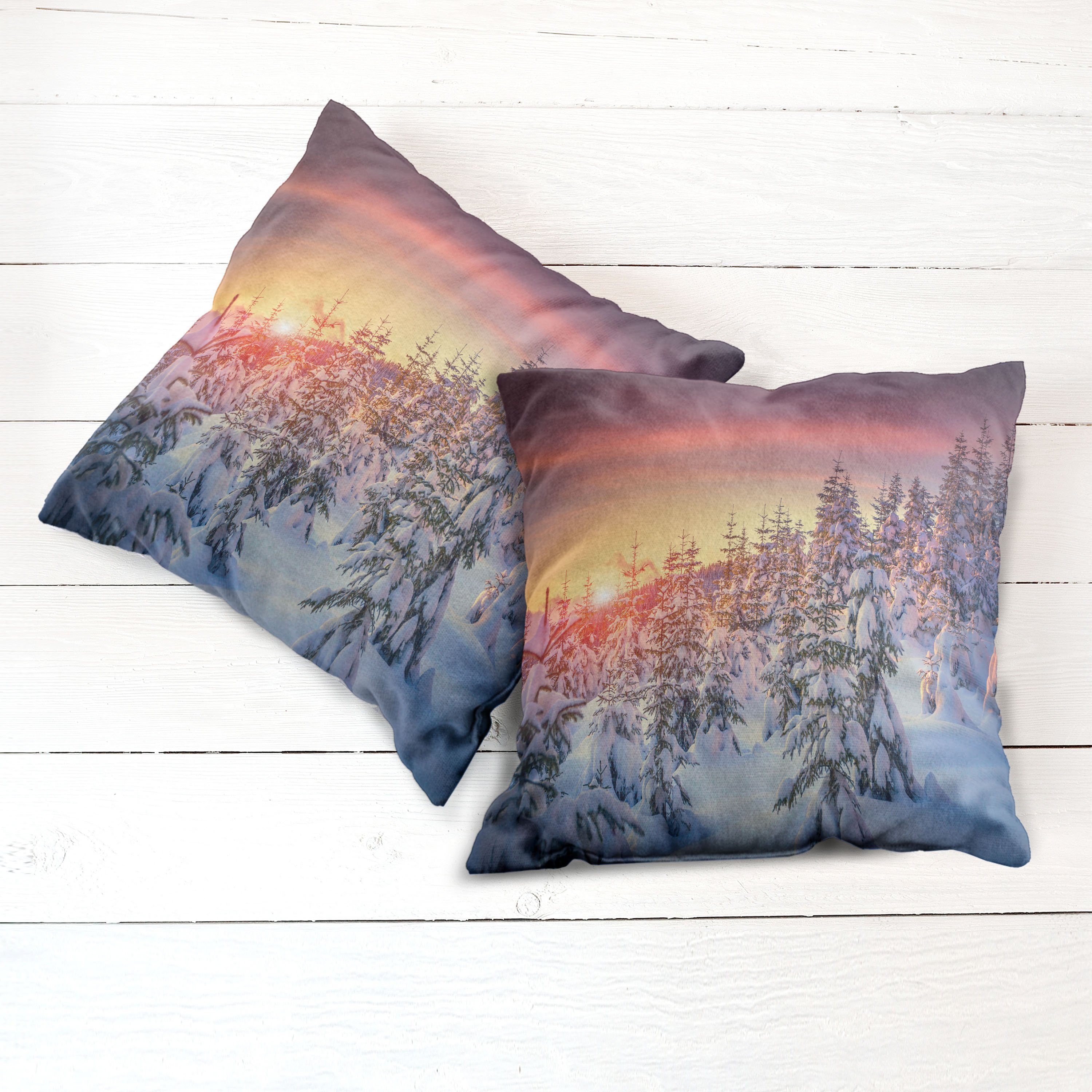 Abakuhaus Doppelseitiger der Sonnenaufgang an Winterzeit (2 Stück), Digitaldruck, Modern Kissenbezüge Accent Wald