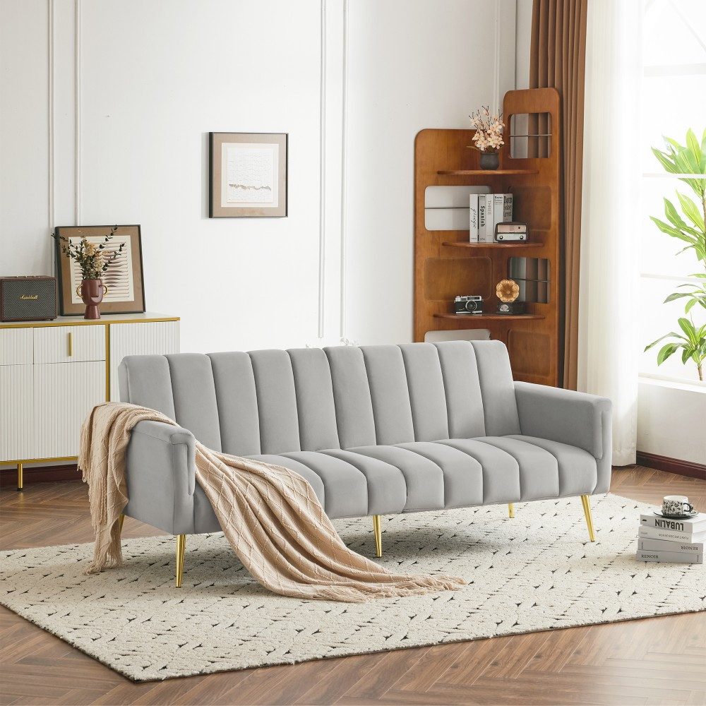 Ulife Schlafsofa Klappbares Schlafsofa mit Hilfsfüßen (Samt, multifunktional), Grau