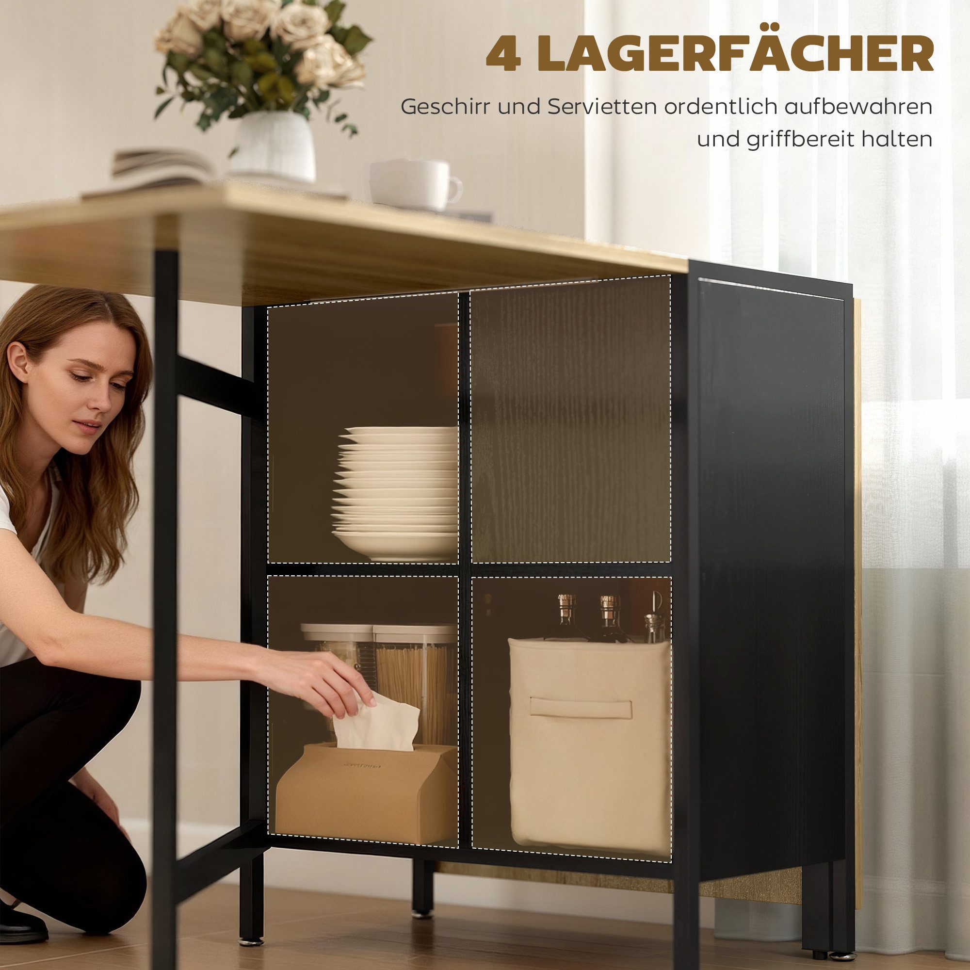 HOMCOM Klapptisch Klappbar Küchentisch mit Offenen Ablage, platzsparend (Esszimmertisch, 1-St., Esstisch), Dunkelholzfarbe+Schwarz 169 x 60 x 75 cm – Bild 5 von 5